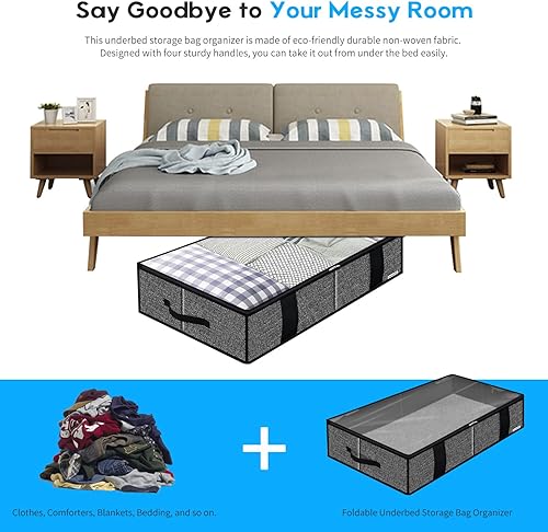 Miniatura 6 de Onlyeasy - Bolsas de almacenamiento grandes para debajo de la cama (2 unidades) con 4 asas y 2 cierres, para mantas y edredones.Organizadores