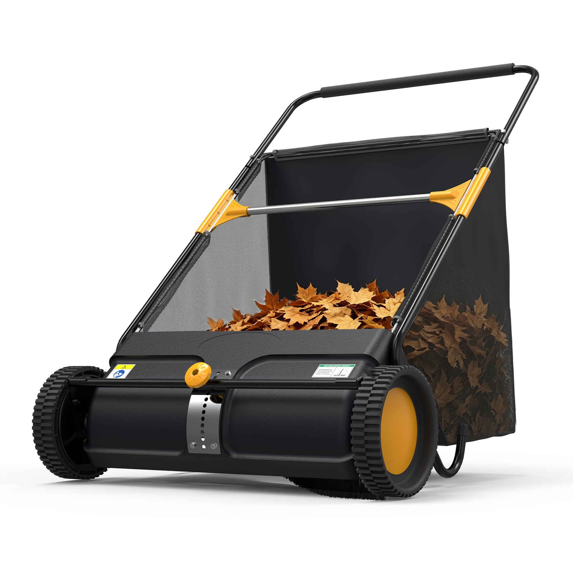 26" Push Lawn Sweeper, Grass & Leaf Collector with 7 cu.ft. Hopper Bag