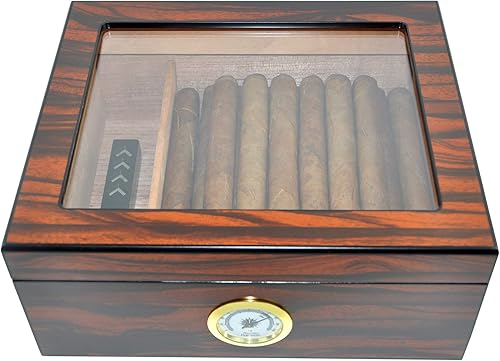 Miniatura 3 de Caja de almacenamiento para humidores de cigarros de 25-50 puros, pantalla superior de vidrio templado, caja de cigarros de madera de cedro español