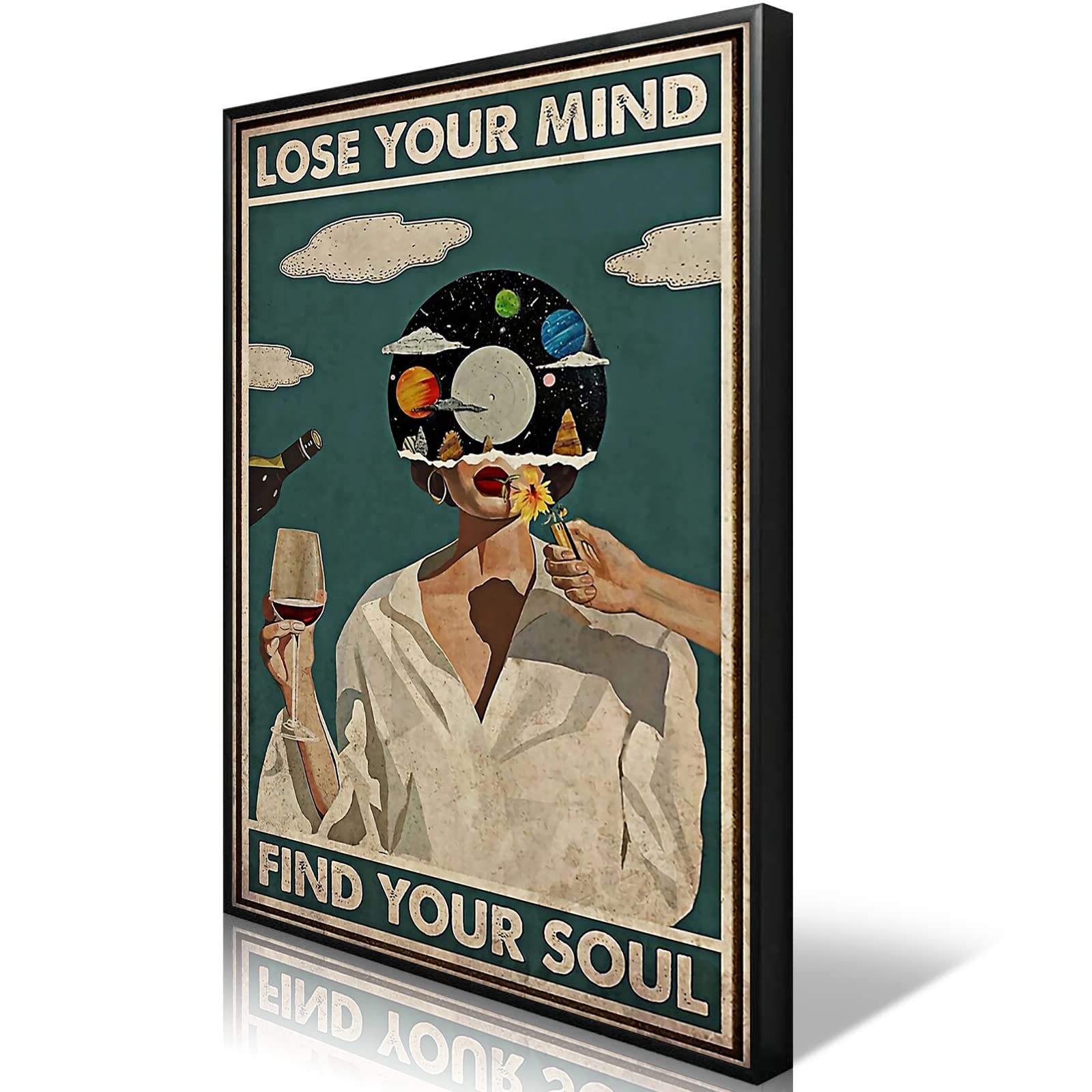 Anslipswar Girls Ly01 Framed Framed Art Vintage Lose Your Mind Find Your Soul Poster Mental Health Quote Canvas Wall Art Trippy Posters Cool Unique Music Print Painting Abstract Wall Decor For Bed Room Bathroom 16X24in
