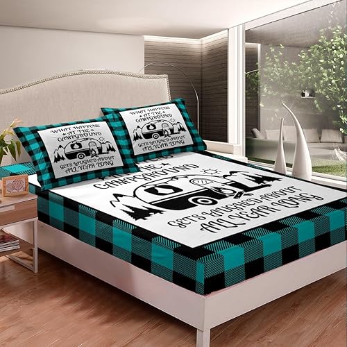 Vista 97 de Erosebridal Sábanas rústicas de granja, sábanas de camping feliz, juego de sábanas para decoración de cámper para niños, adolescentes, mujeres