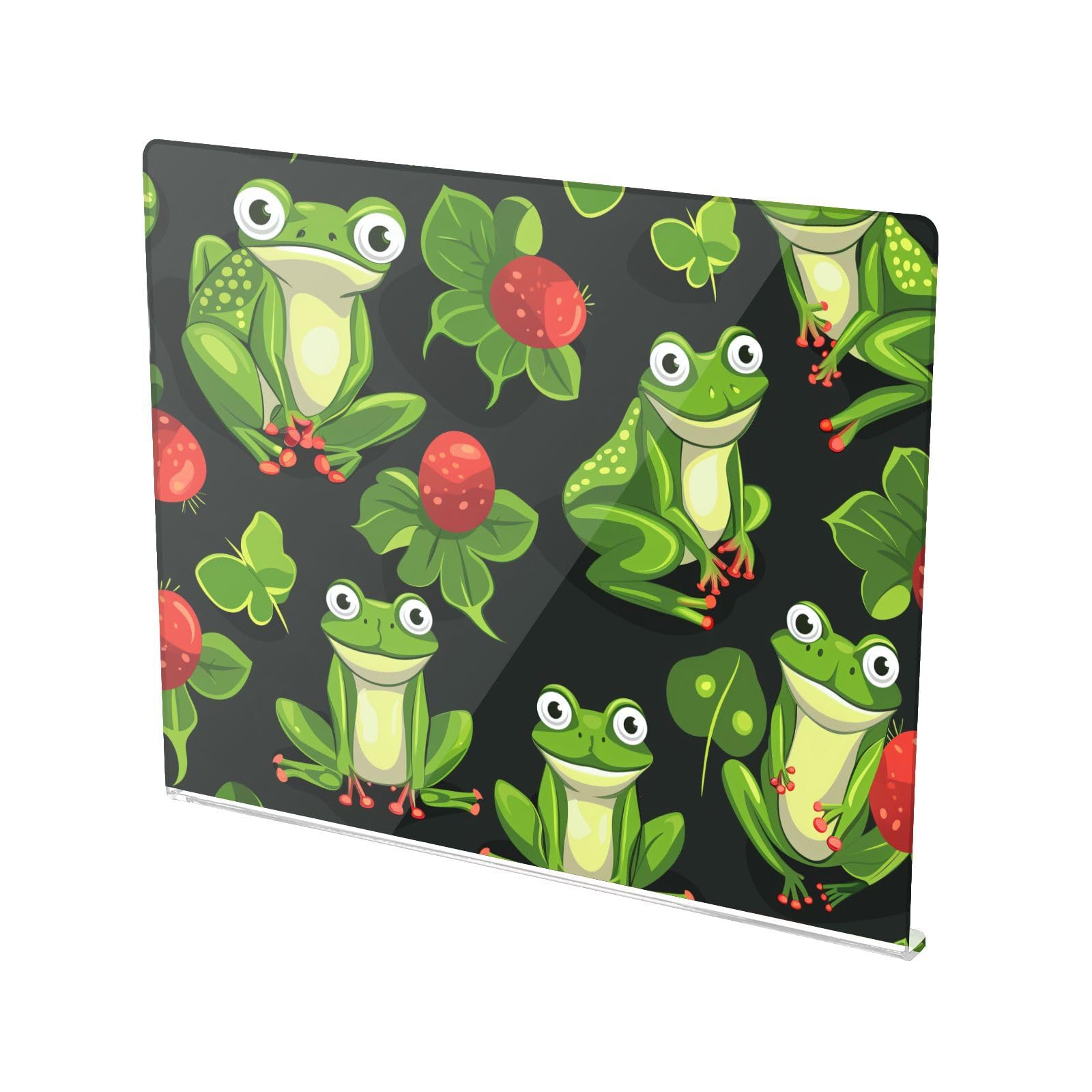Schneidebrett mit Frosch-Erdbeer-Druck, Acryl, mit Thekenlippe, rutschfeste Schneideplatte für Küchenarbeitsplatte