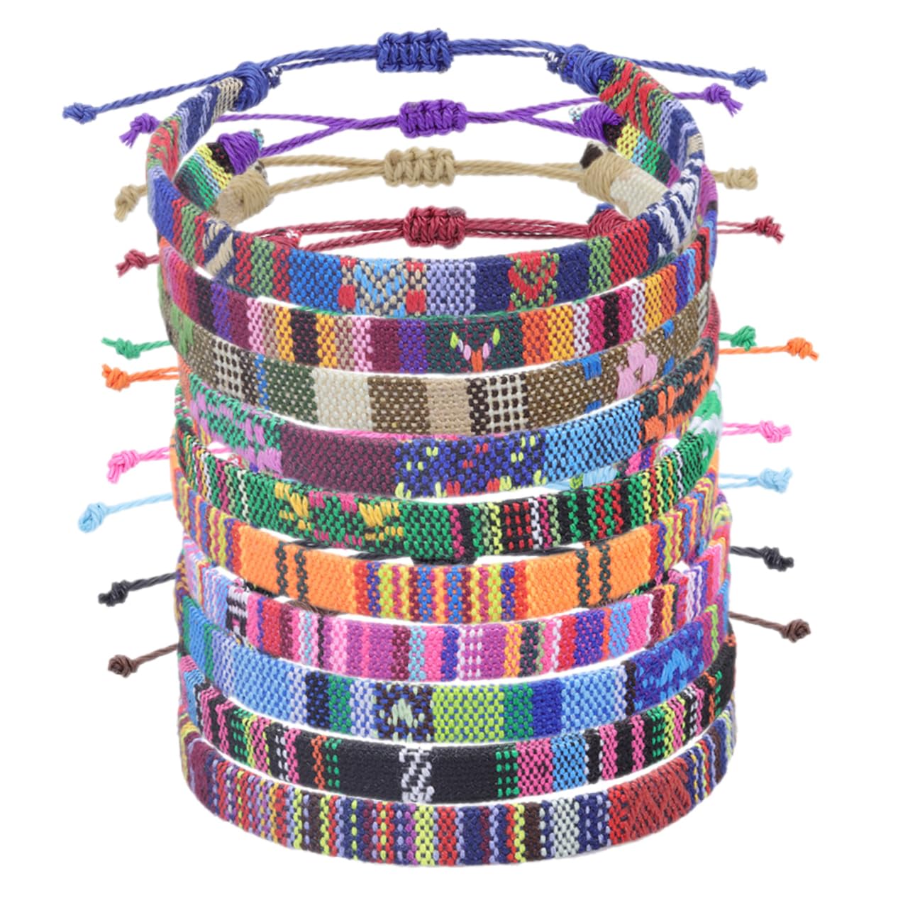 FRCOLOR Bracelet Tissé Ethnique en Tissu, Lot de 10 Pièces, Rétro