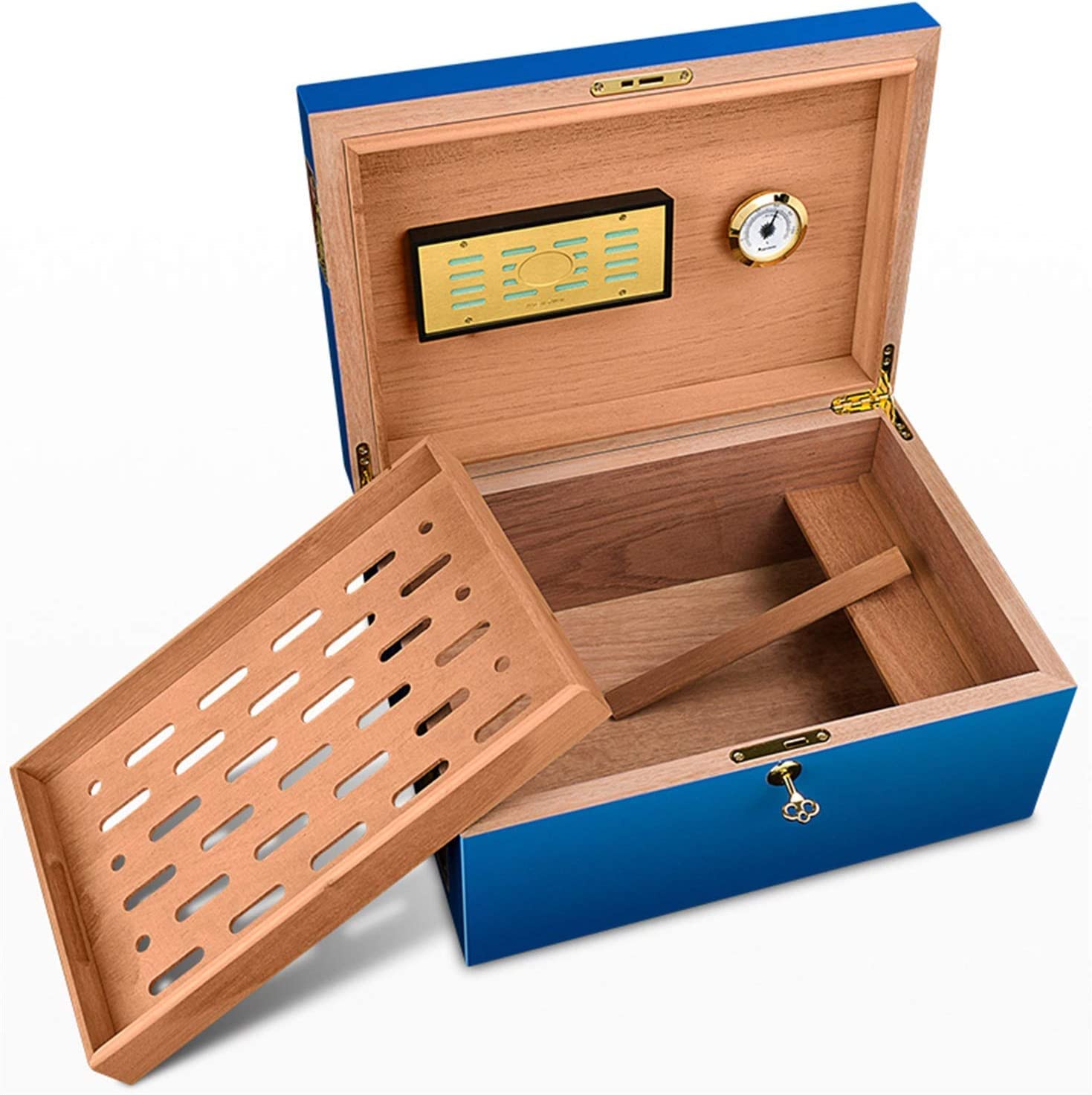 ZUMAHA Humidores Exquisita Caja de cigarros para 75 cigarros, humidificador de cigarros con humidificador de higrómetro, humidificador de diseño de partición Hueca extraíble Personalizado