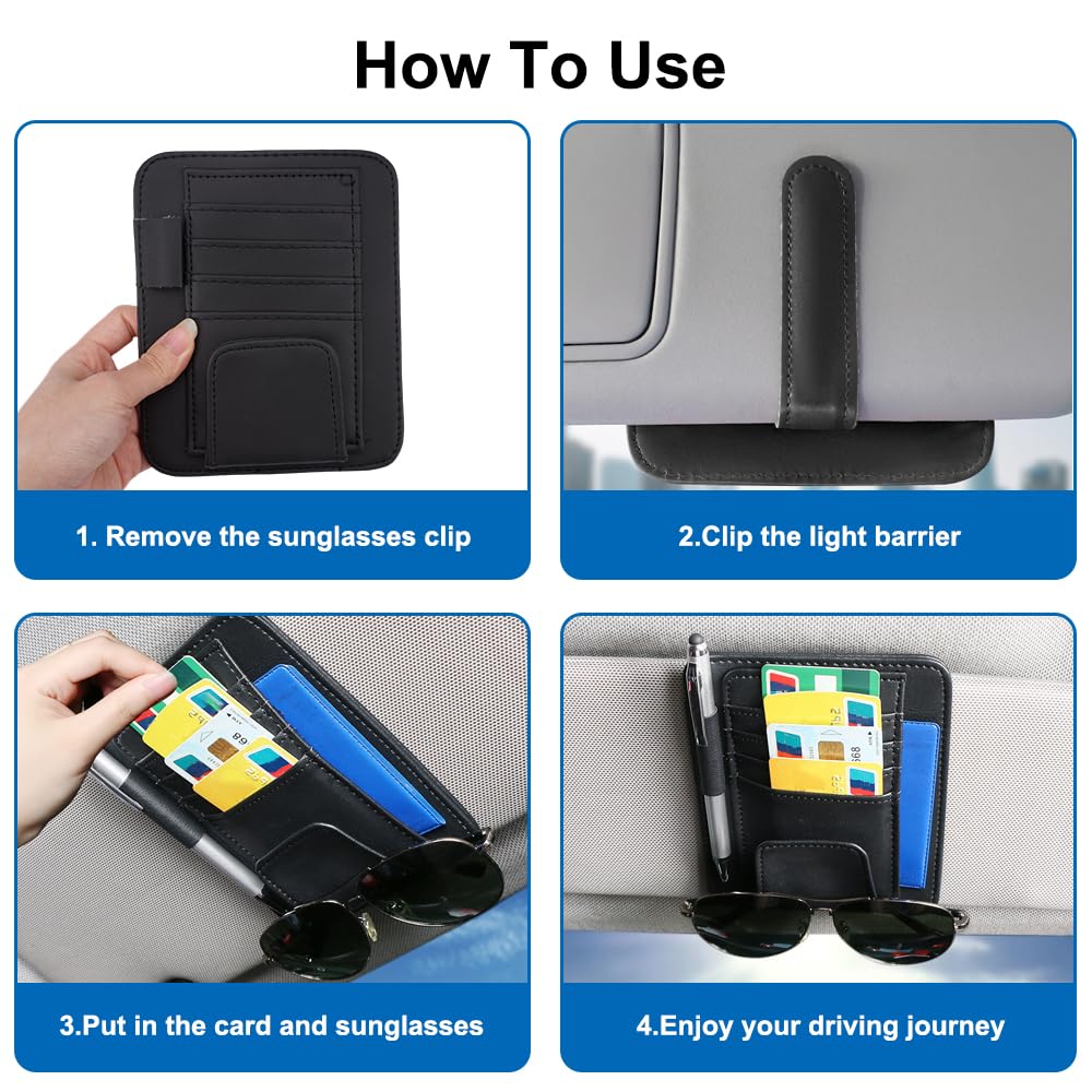 Organisateur Pare-soleil Voiture - Range Documents, Lunettes, Stylos - Peau De Mouton, Ajustable