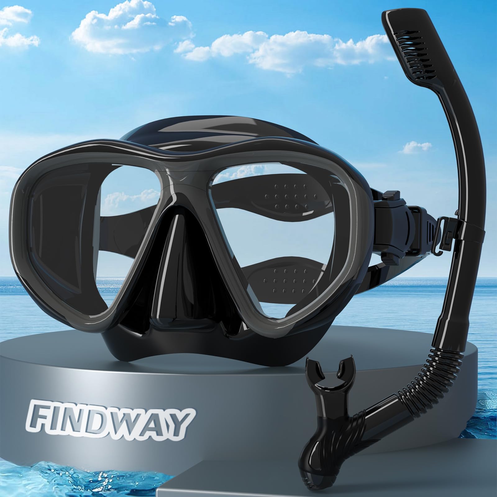 Findway Gafas Buceo Adulto, Vidrio Templado Máscaras de Buceo，Dry Máscara Snorkel para Adultos y Adolescentes, Anti-Fugas Anti UV，máscara panorámica de visión Amplia, respiración Libre
