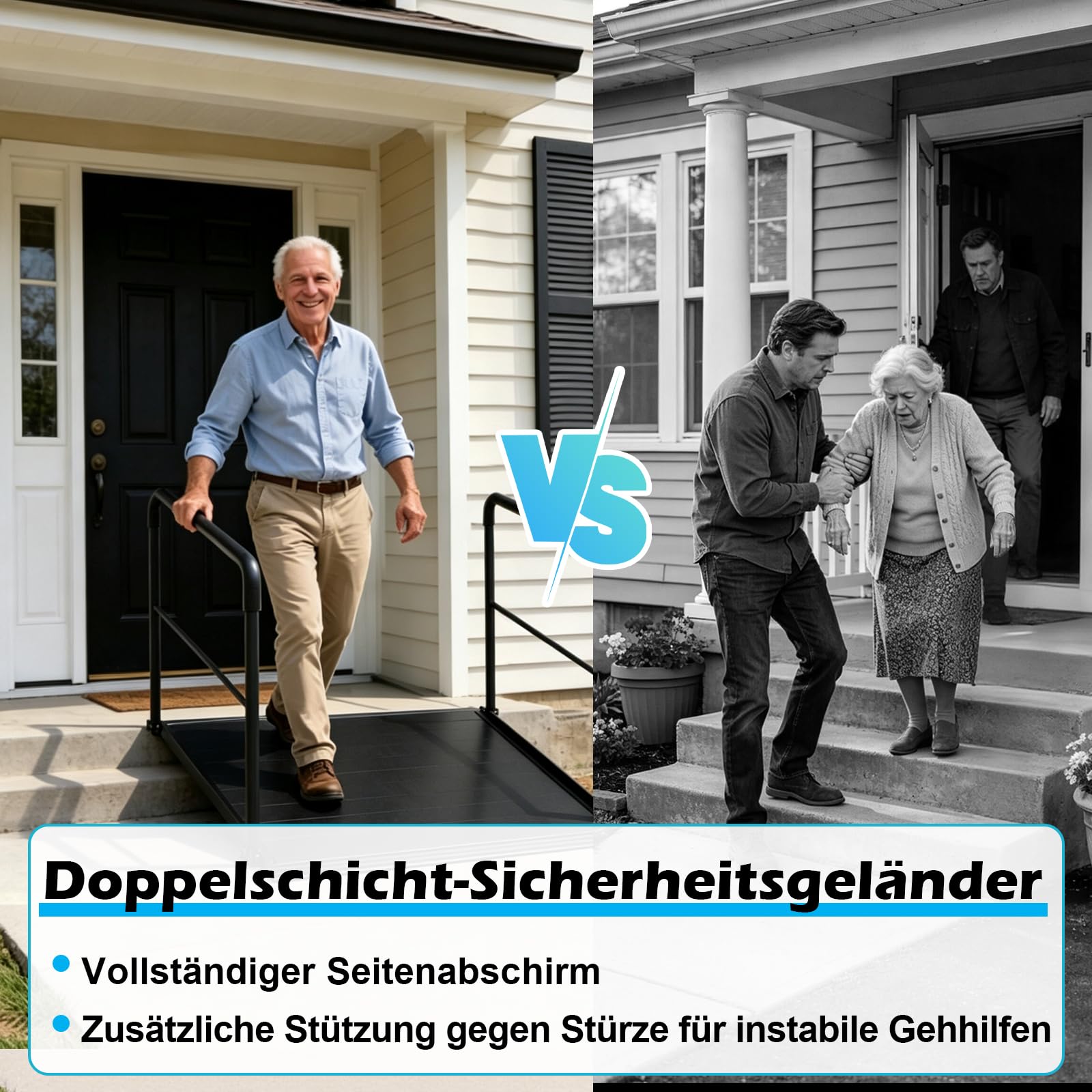 4FT‑Rollstuhlrampe mit Handläufen, 544 kg, rutschfest