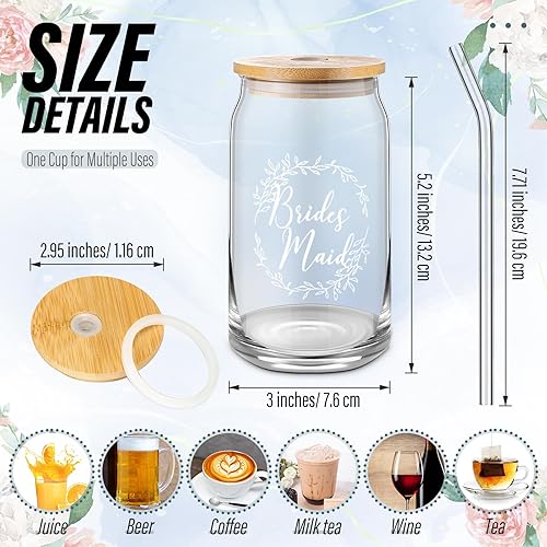 Miniatura 2 de Tanlade 8 vasos de cristal de 16 onzas para dama de honor, regalo de dama de honor, madre del novio, matrona de honor, regalos de despedida de