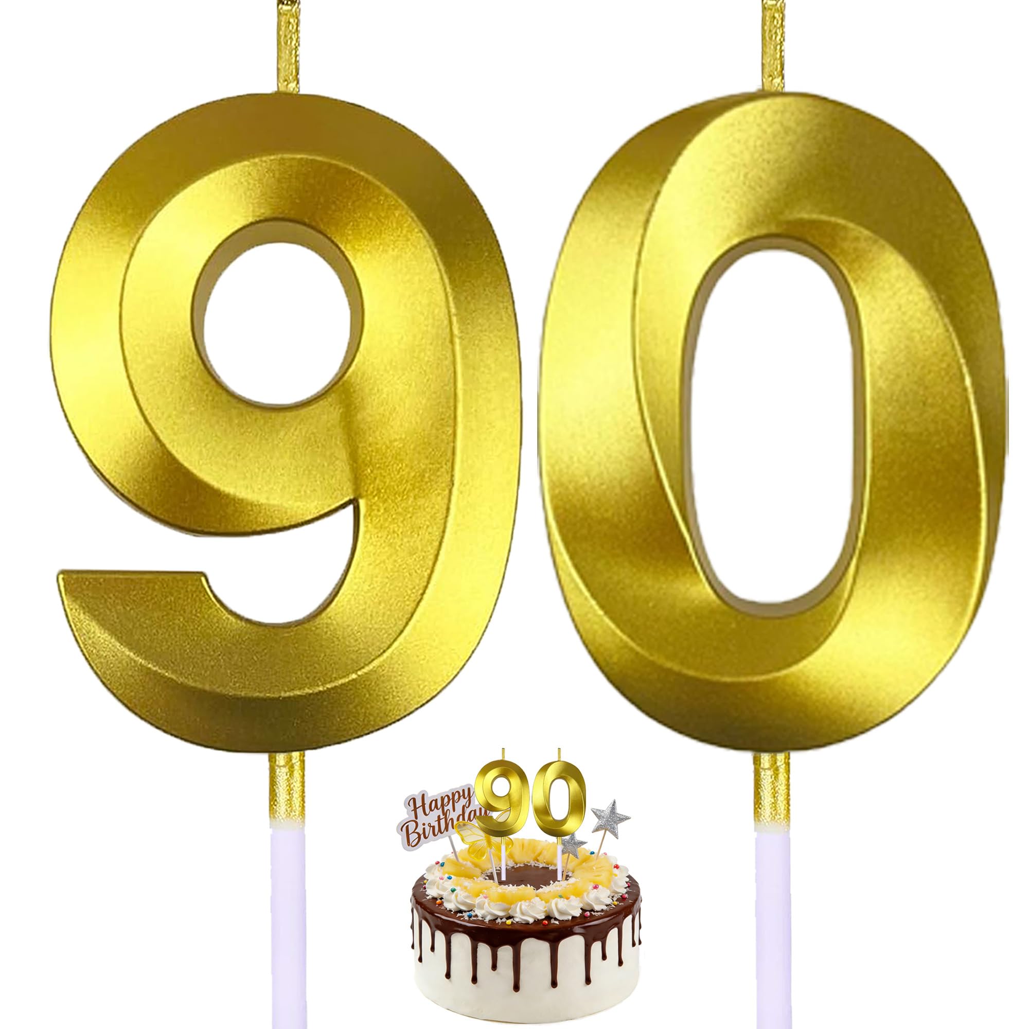 Moucoc Boys Gold 90Th Birthday Candle, 3D Number 90 Cake Topper Decoration For & Girls - Versatile Party Supplies For Birthdays, Wedding Anniversaries, And Corporate Celebrations