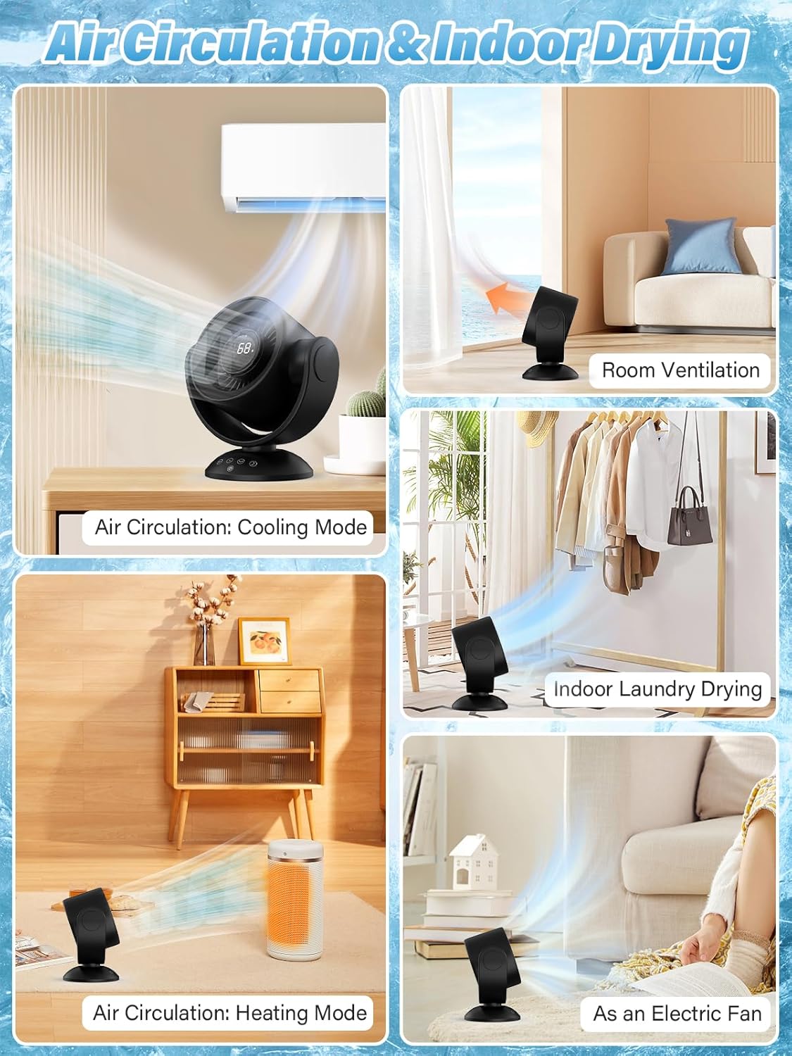 Desk Fans for Bedroom，Air Circulator Fan，90°Vertical +120°Auto Oscillating,100 Speeds, 10H Timer, Quiet Fan,Digital Display Rechargeable USB, with Remote, for Home, Office（Black） - Image 7