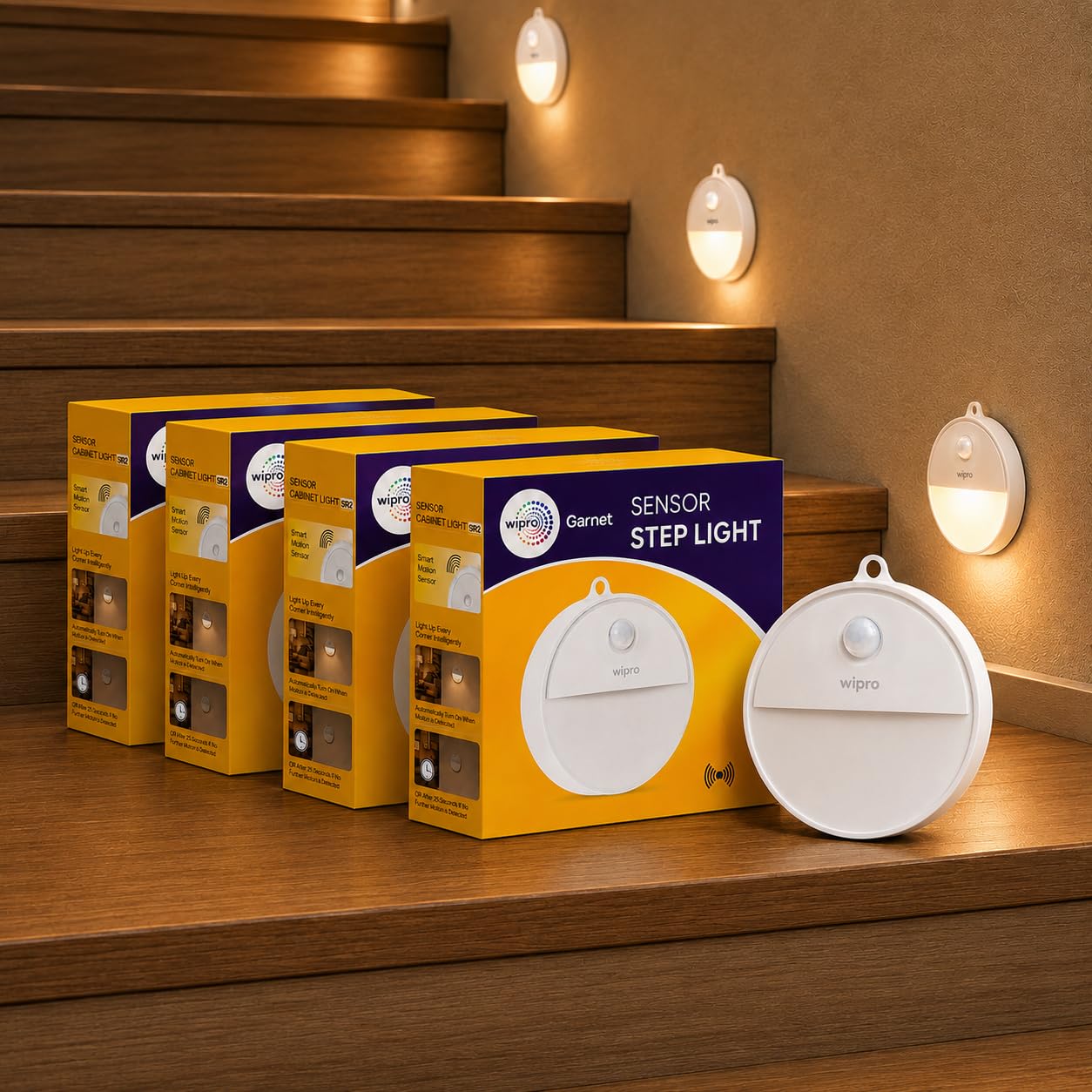 wipro Garnet Motion Sensor Step Light | Warm White | Auto On/Off Lights for Stairs, Hallways & Pathways | Magnetic Stick On Base | Battery Required Separately (3*AAA) | PK 4-image-46