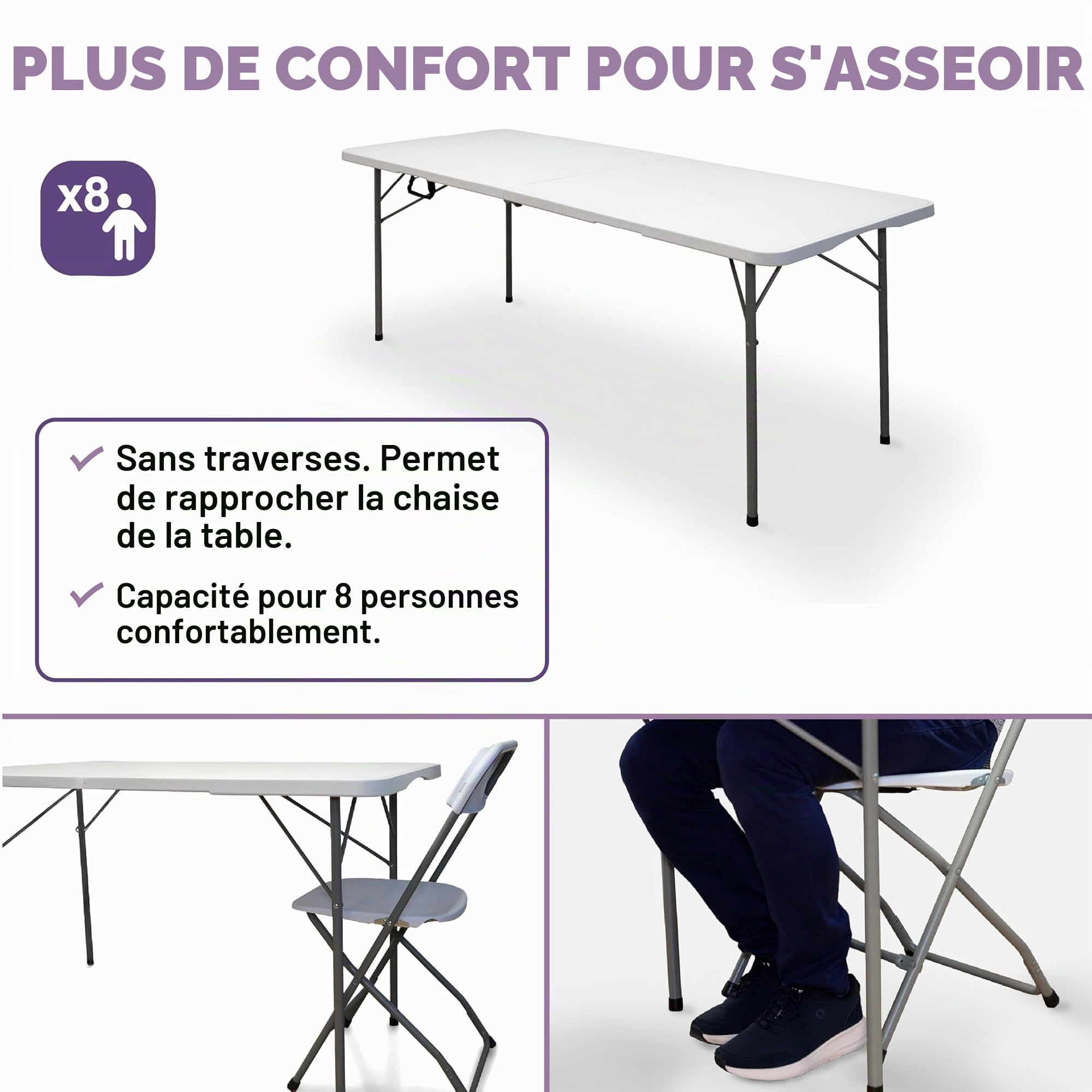 KG KITGARDEN Table Pliante Portable à Ouverture Automatique, 180 x 70 x 74 cm, Blanc