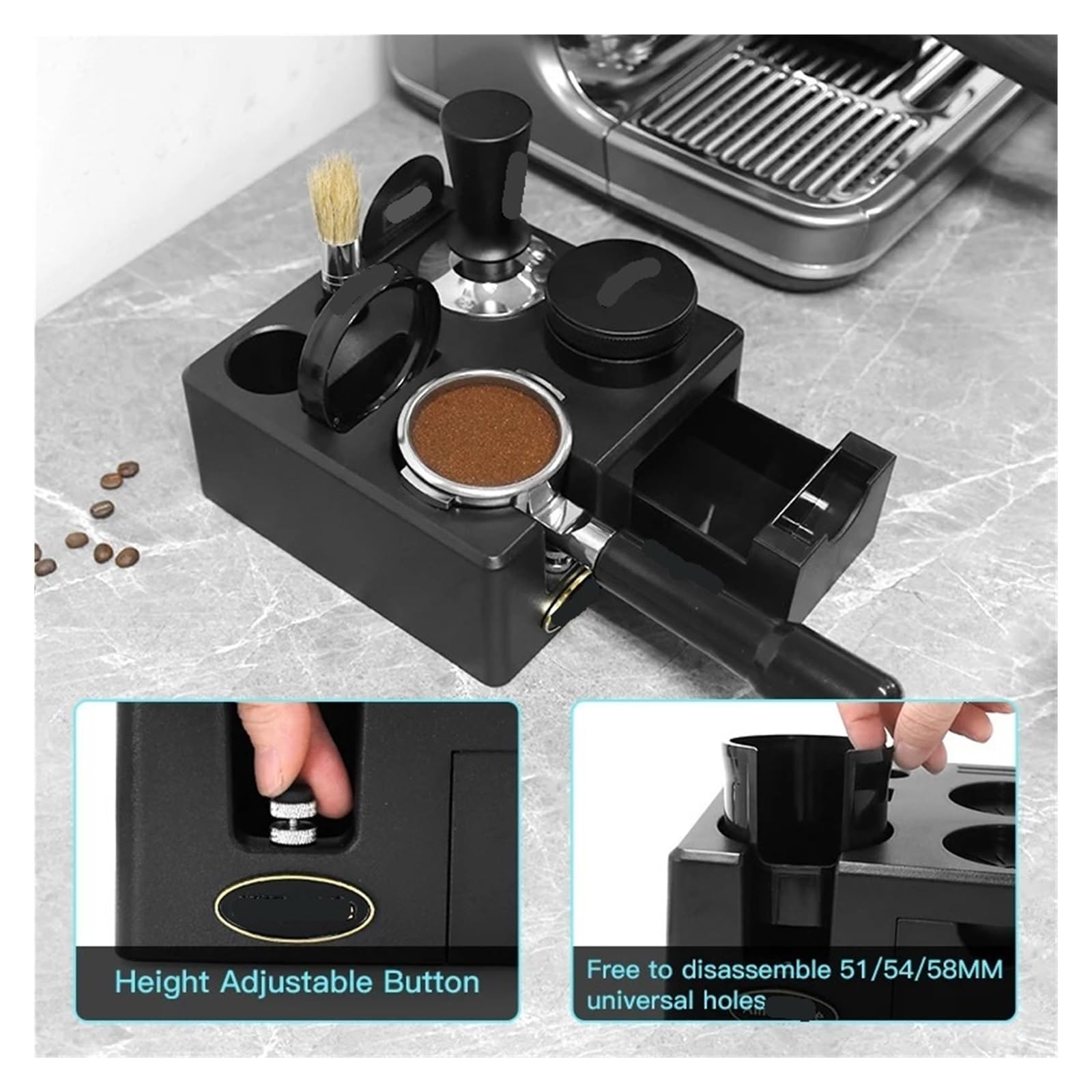 Tamper De Café Expreso, Soporte for Portafiltro De Estación De Apisonamiento De Café 51 Mm 54 Mm 57 58 Mm, Compatible Con De Longhi, Compatible Con Breville(57mm Black)