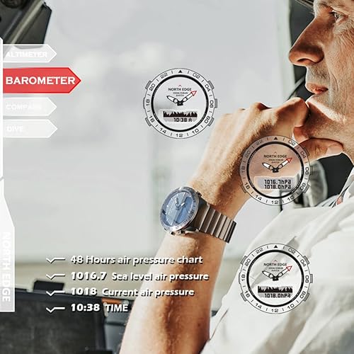 Miniatura 2 de CakCity Reloj altímetro de acero inoxidable analógico digital para hombre, impermeable, para piloto, brújula, buceo, deportes al aire libre, 20ATM
