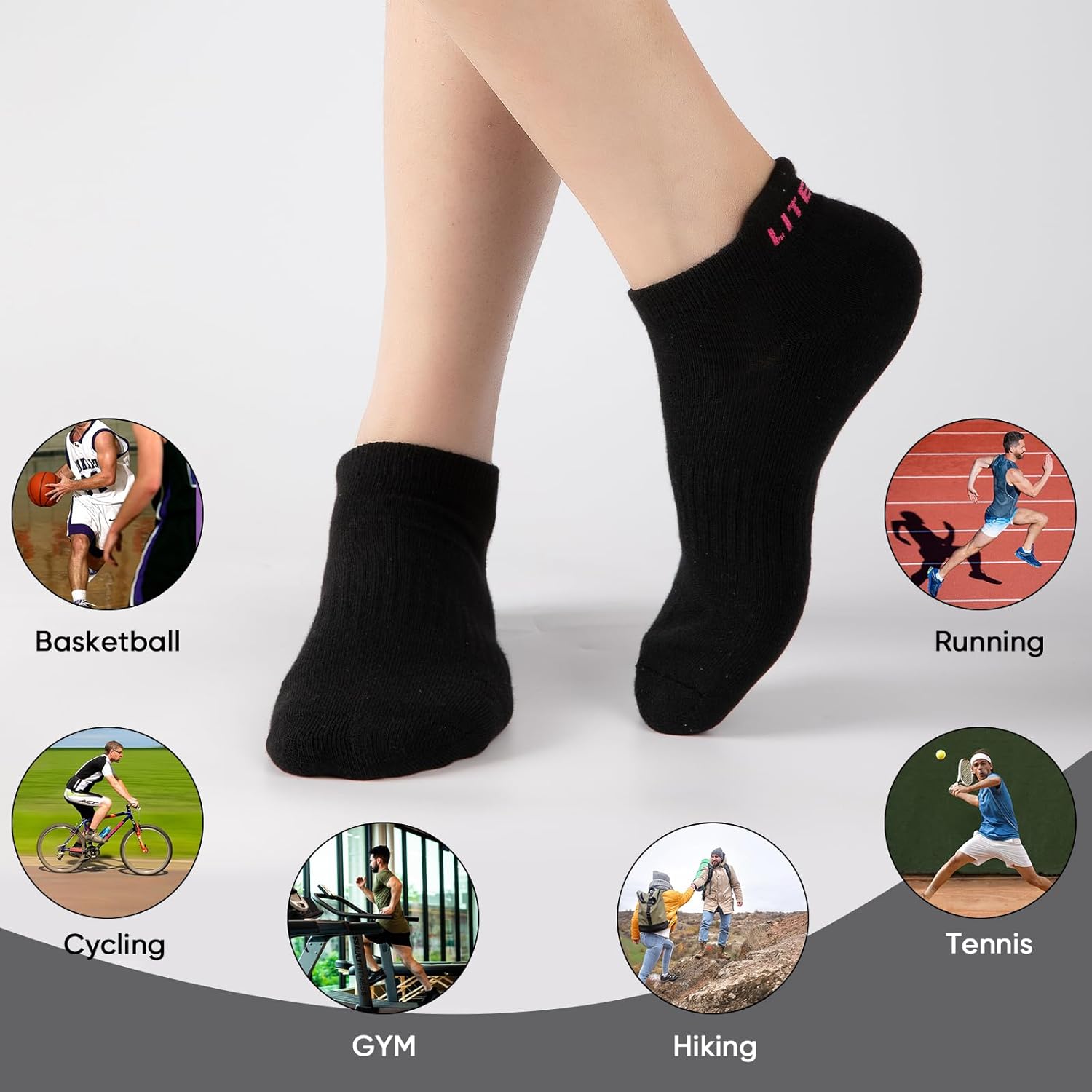 Womens Ankle Socks 6-Pairs Athletic Running Sport Socks With Cushioned Sole - Image 6