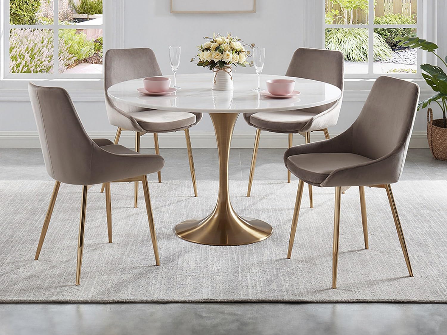 Vente-unique Masurie 6 StÅhle ? Samt und vergoldetes Metall ? Taupe