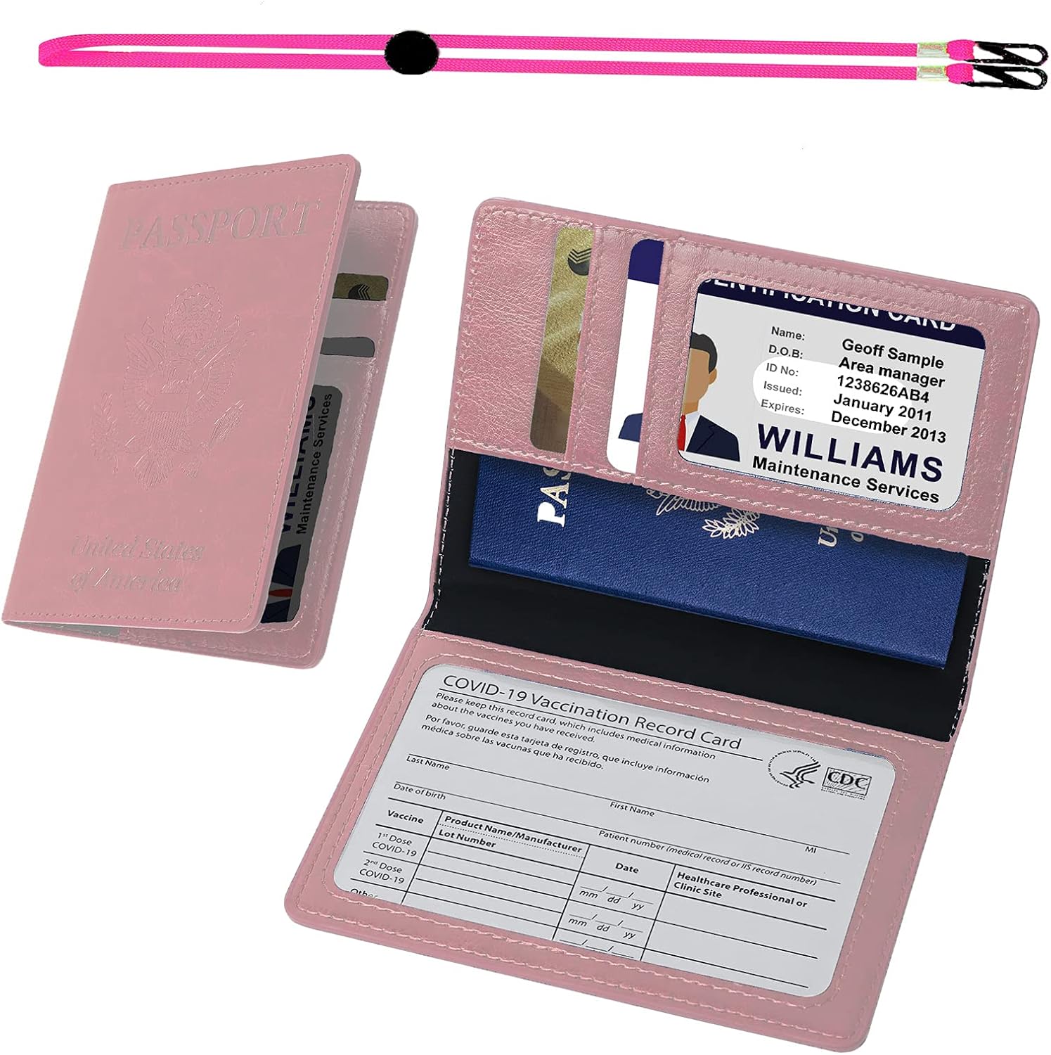 Passport Wallets Passport Covers, Passport and Vaccine Card Holder Combo, PU Leather Passport Holder for Men Wemen, Passport Case Protector with Transparent Vaccine Card Slot and Card Slots (Pink)