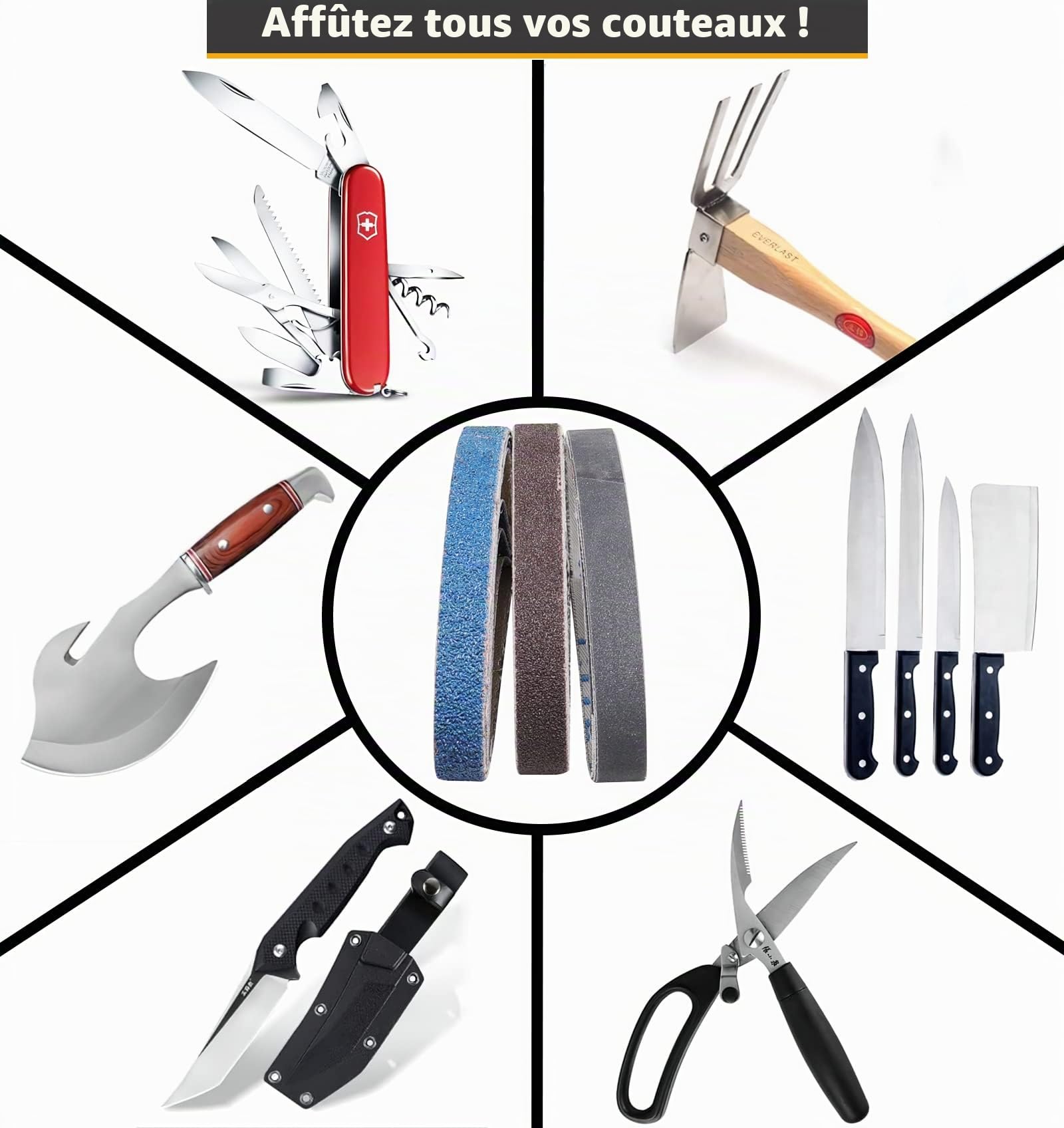 Bandes Abrasives pour Affûteur de Couteaux 12.5X 305 mm-24 Pcs Kit de Bandes de Remplacement Compatible avec Work Sharp Knife&Tool Sharpener,4X Grain80/120/240/400/800/1000 Bande de Ponceuse