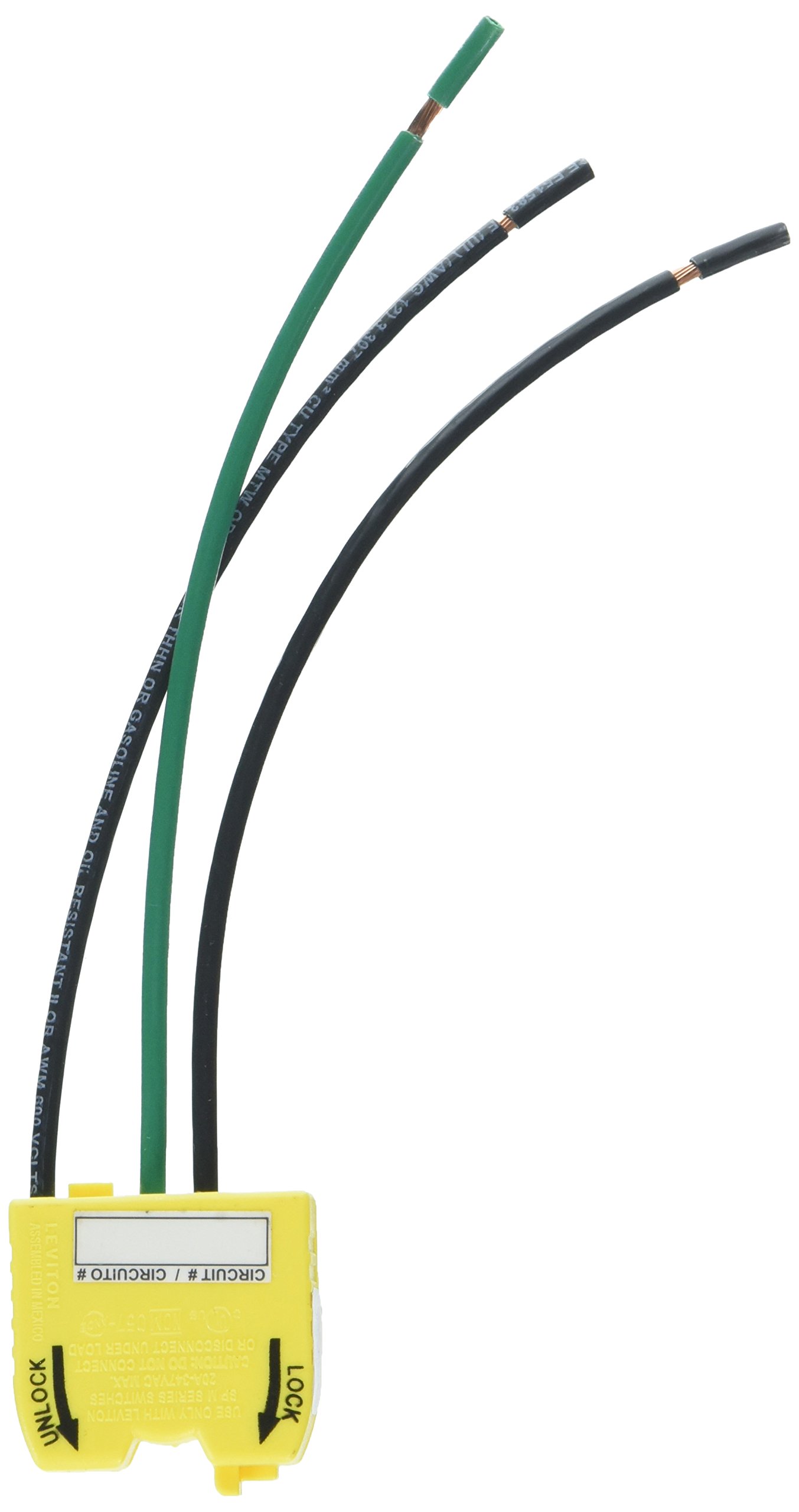 Leviton MSPSW-ST 20 Amp, 347V AC Max, Lev-Lok Wiring Module For single Pole Toggle Switches, 3 Wire, Black 6 inch Stranded Wire Leads, Yellow