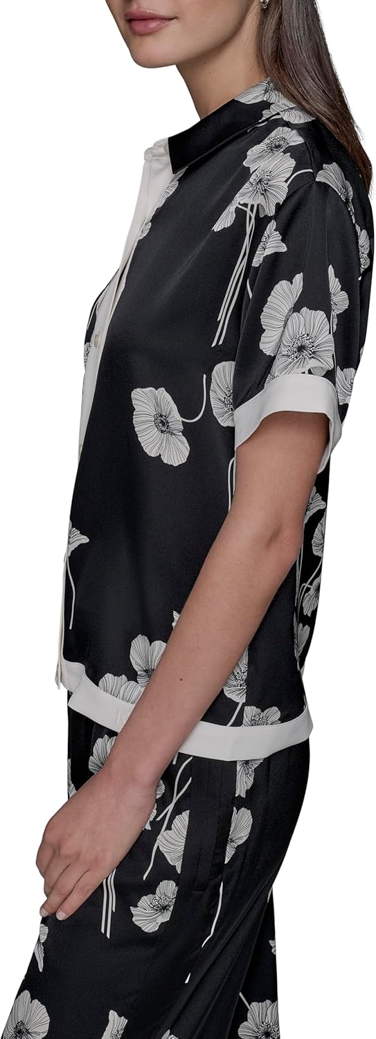 Karl Lagerfeld Womens Short Sleeve Collared Casual Soft Camp Shirt - Image 3