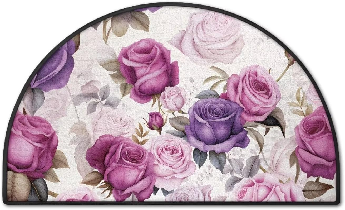 Front Door Mat Indoor Entrance Non Slip Rose Rugs for Bedroom Winter Outside Doormat Absorbent Low Profile Inside Entrance Floor Mat for Muddy Wet Shoes and Paws Half Round Mats