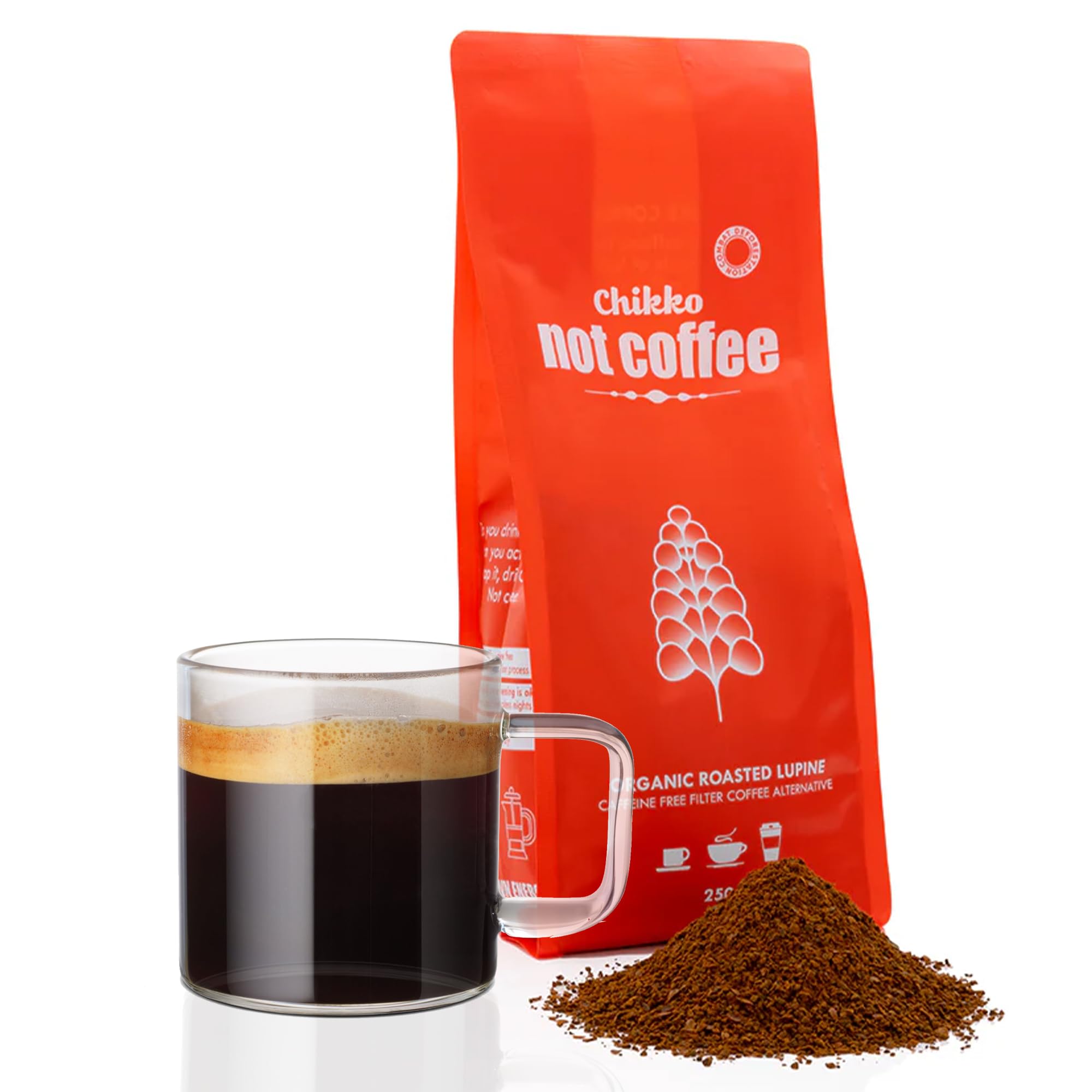 Chikko Not Coffee Lupinenkaffee - 1 x 250g - Bio Geröstete Lupine koffeinfreie Kaffeealternative - Gluten, Nuss und Sojafrei - Frei von Zusatzstoffen und Chemikalien - 100% europäisches Produkt