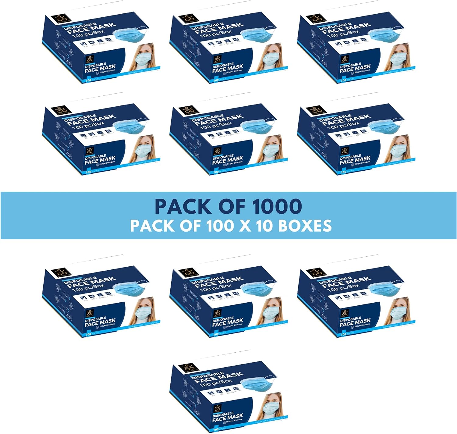 Disposable Face Mask | Pack of 1000 | Safety Face Mask | Non Woven Thick 3-Layer Breathable Mask | Adjustable Earloop, Mouth and Nose Protection | Dust Mask | Masks for Facial Cover