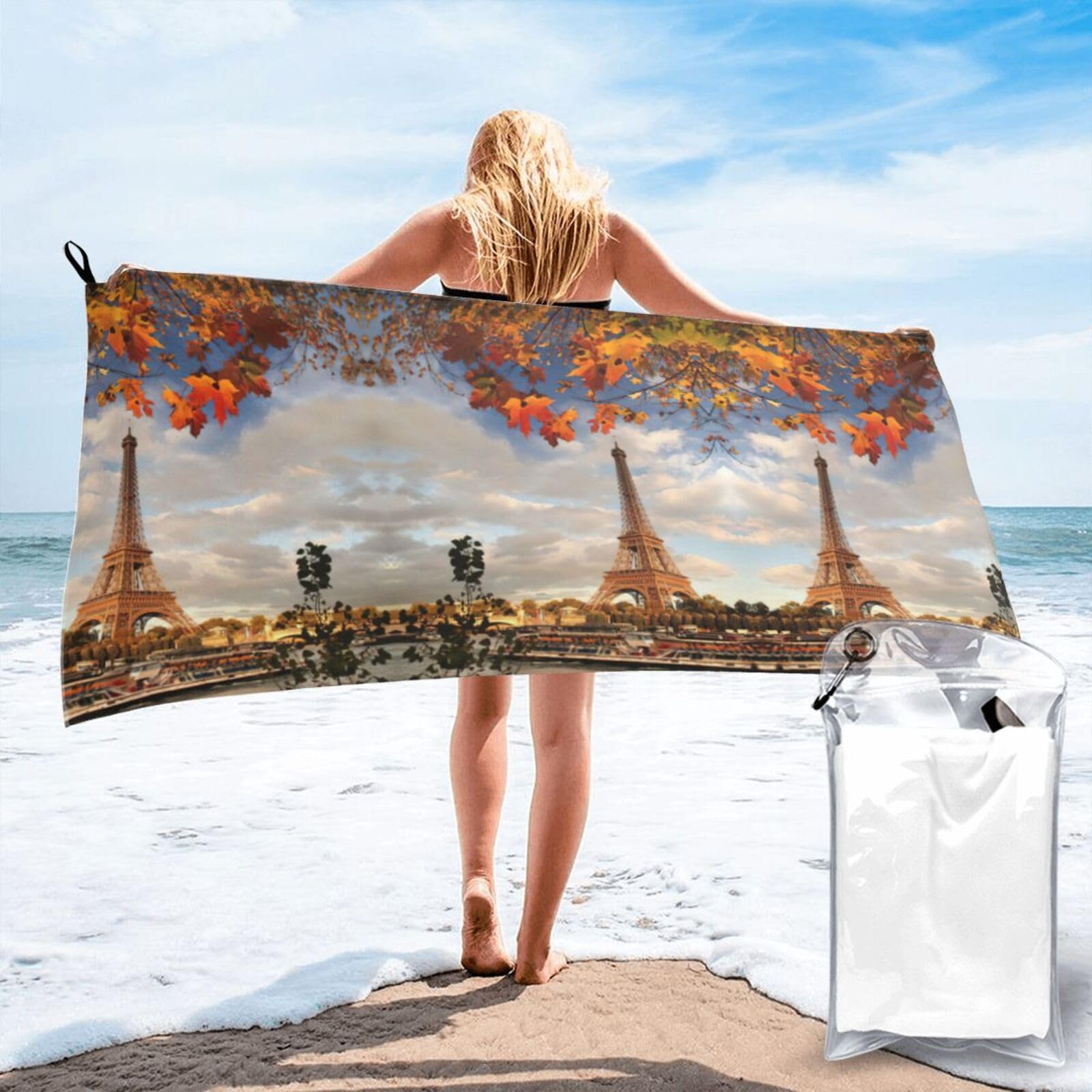 FHIZOAL Eiffel Tower Quick Dry Towel Microfibre Towel Super Absorbent Ultra Compact Gym Sports Beach Camping Travel