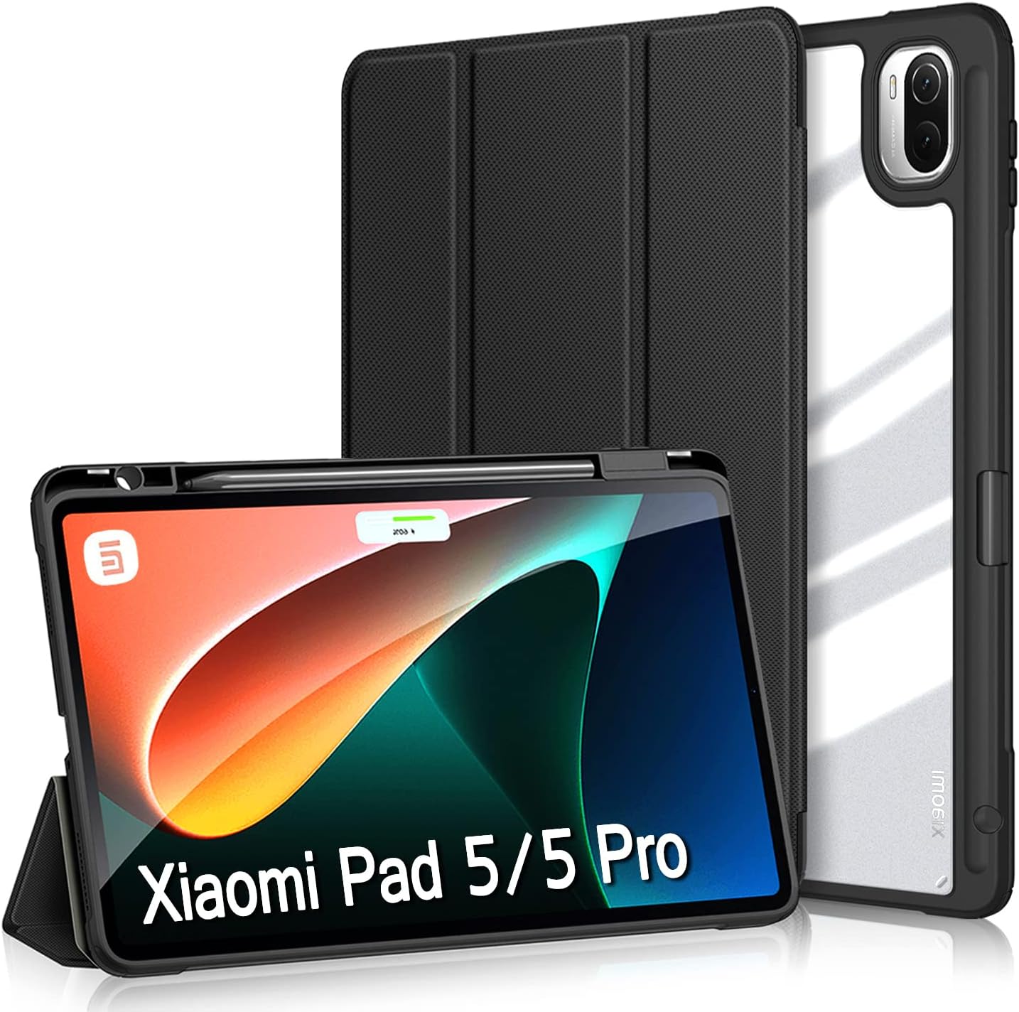 DUX DUCIS Case for Xiaomi Pad 5/Mi Pad 5 Pro 11-inch 2021,Fashionable Smart Trifold Stand Cover, PU Leather Clear Transparent Back Cover for Xiao Mi Pad 5 with Magnetic Closure (Black)