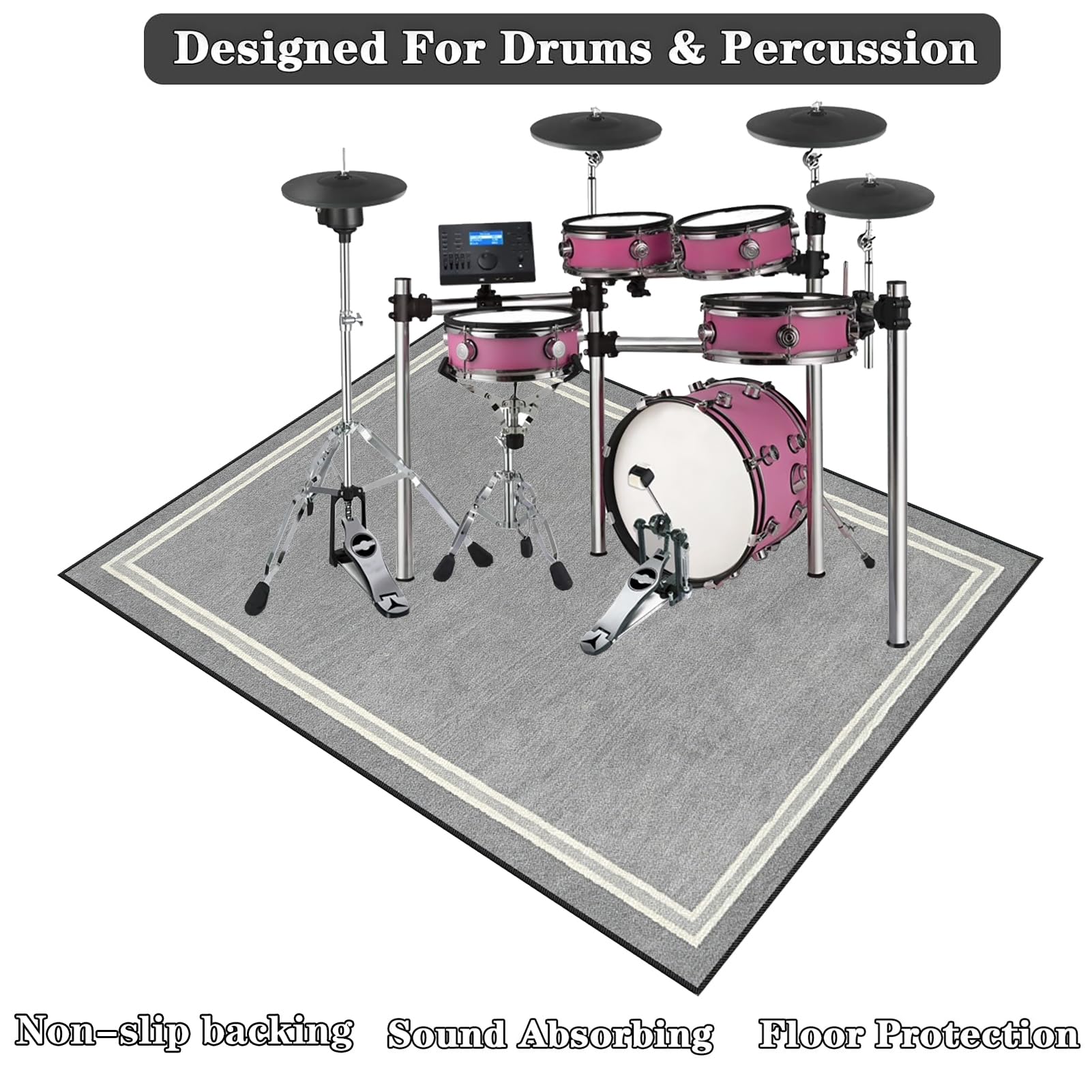 Tappeto Batteria Acustica, Tappeto a Tamburo Elettronica Insonorizzante, 230 x 200 cm Grigio Drum Tappeto insonorizzato per Batterie Elettroniche, Tappetino del Tamburo per Snare Drum Grancassa