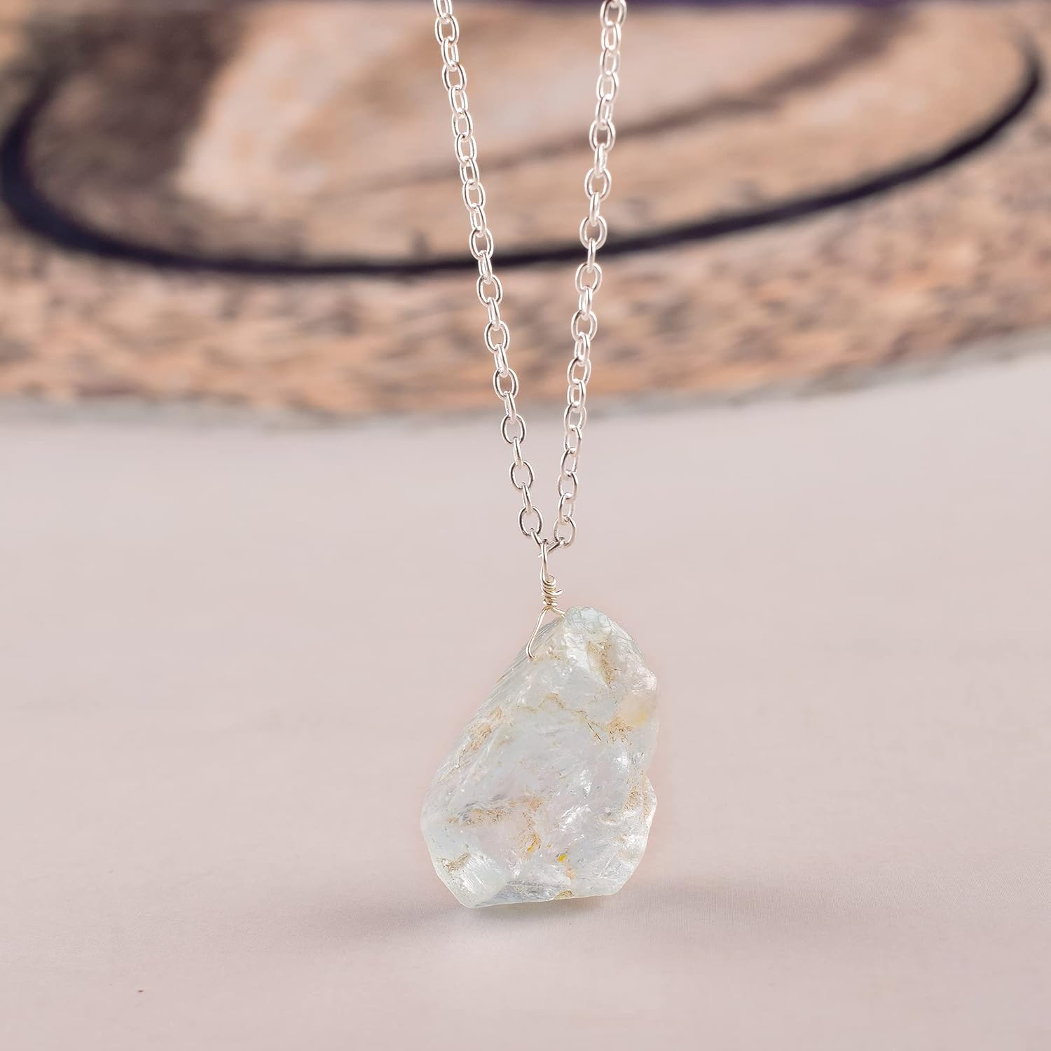 Natural Raw Blue Topaz Stone Rough Crystal Gemstone Dainty Women Pendant Necklace, Chakra Healing Crystals, Birthstone, Gift, Chain 18 inch (blue-topaz) - Image 6