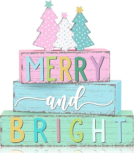 Miniatura 8 de Geelin 4 piezas de decoración de mesa de madera de Navidad de búfalo rojo y blanco, letreros rústicos para decoración de bandeja escalonada de gnomo