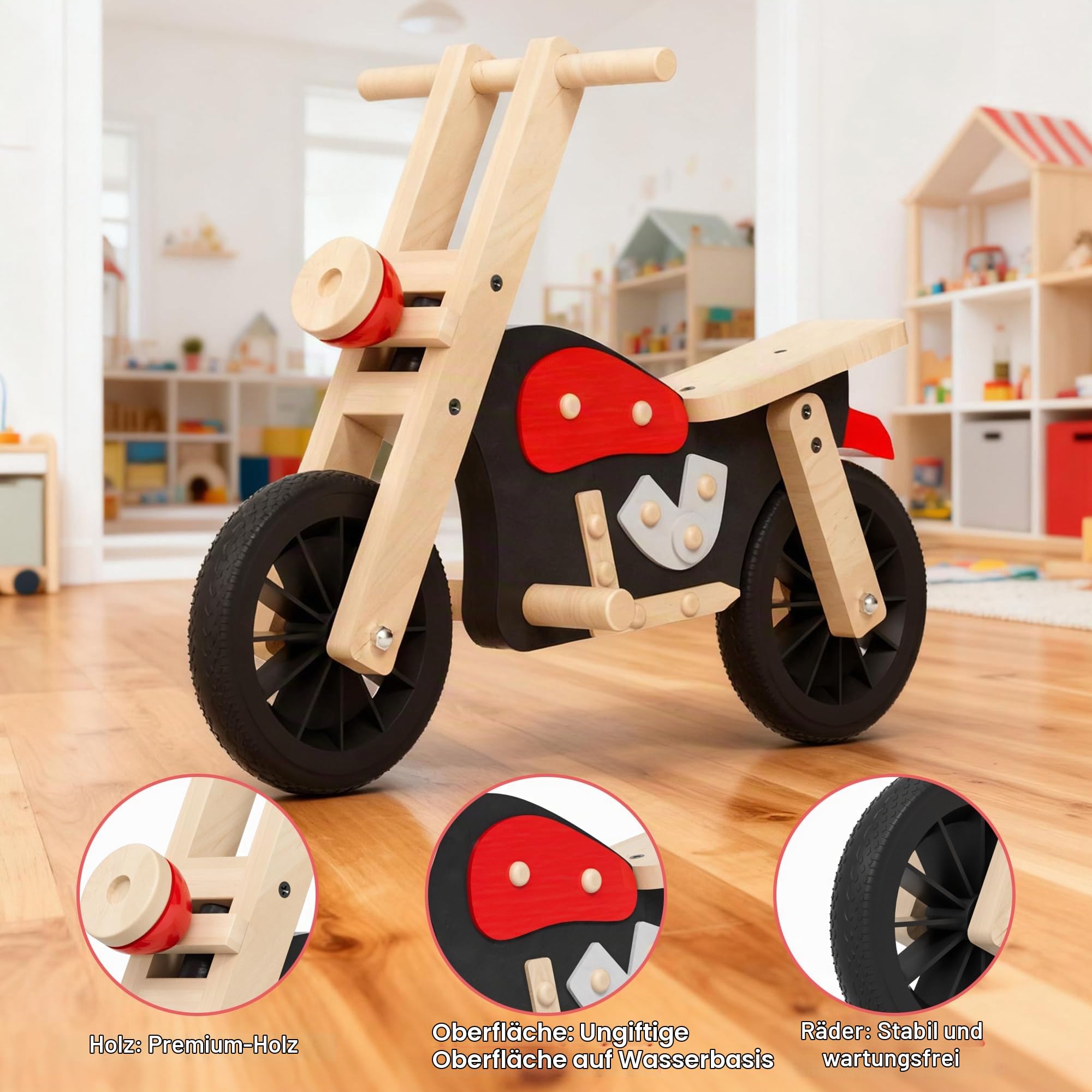 Laufrad Holz 4-in-1 ab 2 Jahre Ultraleichtes Kinder-Laufrad Ergonomischer Sitz rutschfeste Fußstütze Für Jungen und Mädchen