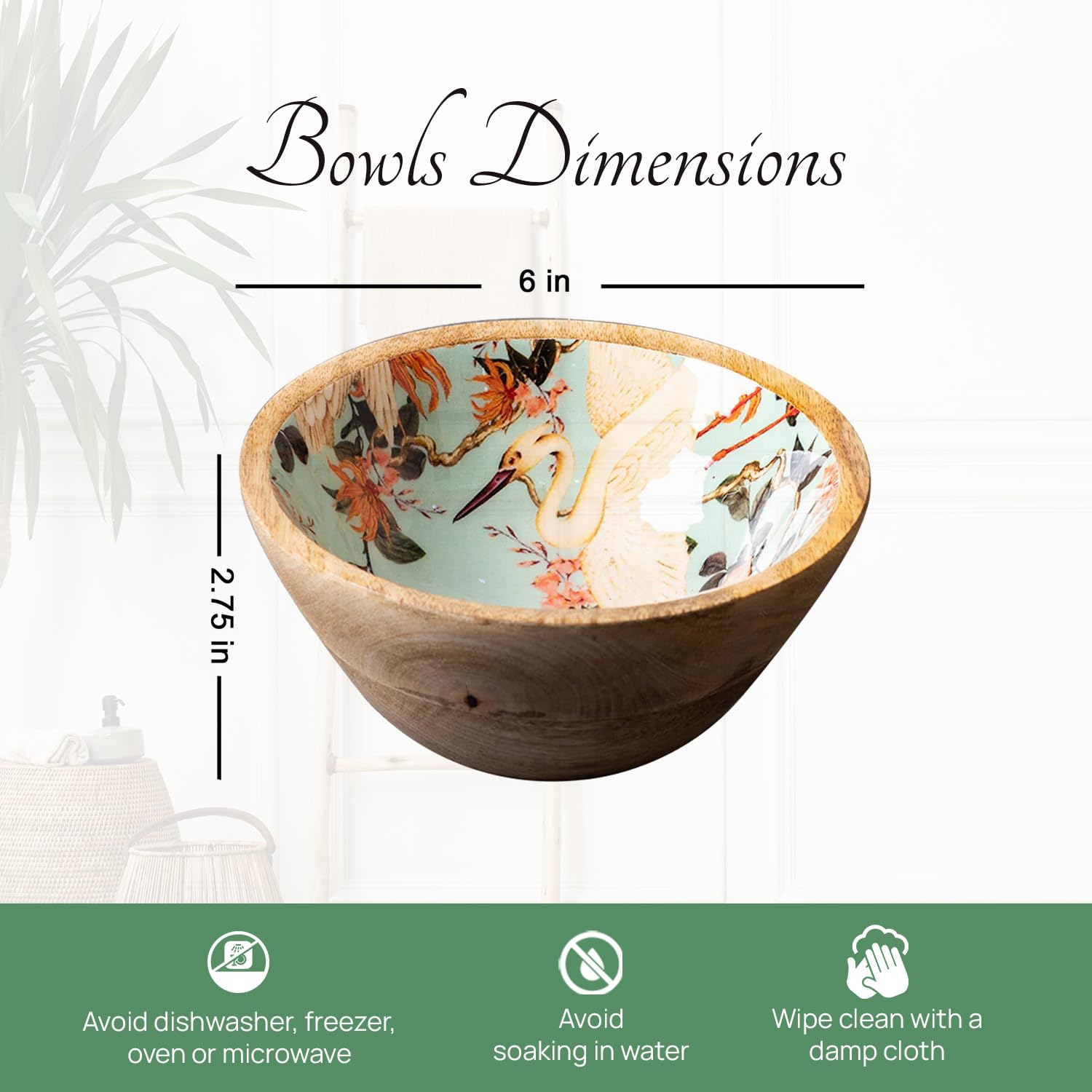 Flamingo Wooden Bowls Set - 2 Handcrafted Serving Bowls -2