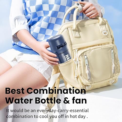 Miniatura 7 de HandFan Botella de agua para niños con ventilador, botellas de agua deportivas de acero inoxidable con pajillaasa, jarra de agua inoxidable al vacío