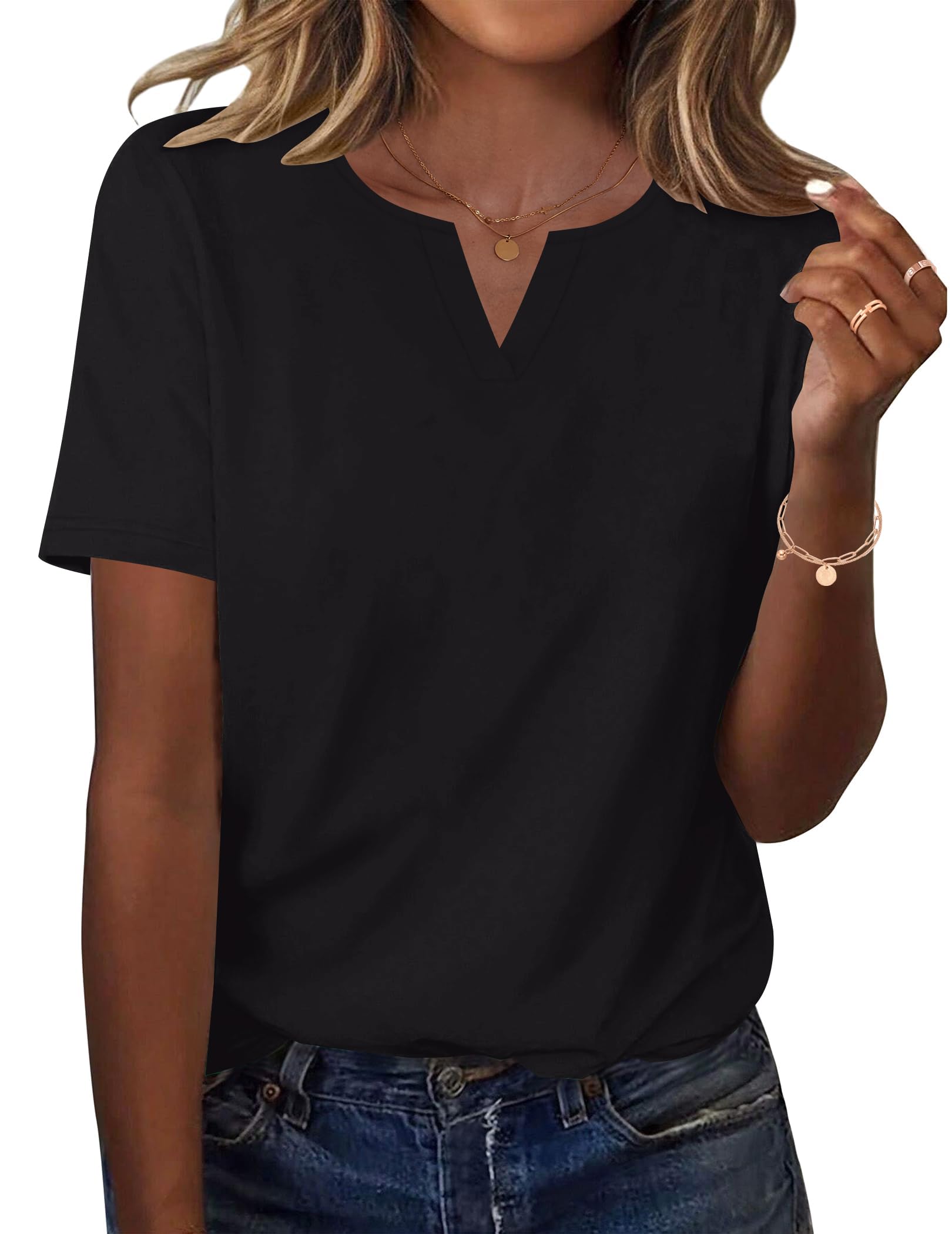 Rapbin Bluse Damen V-Ausschnitt T-Shirt Blumen Tunika Kurzarm Top Sommer Oberteile Elegant Casual Business