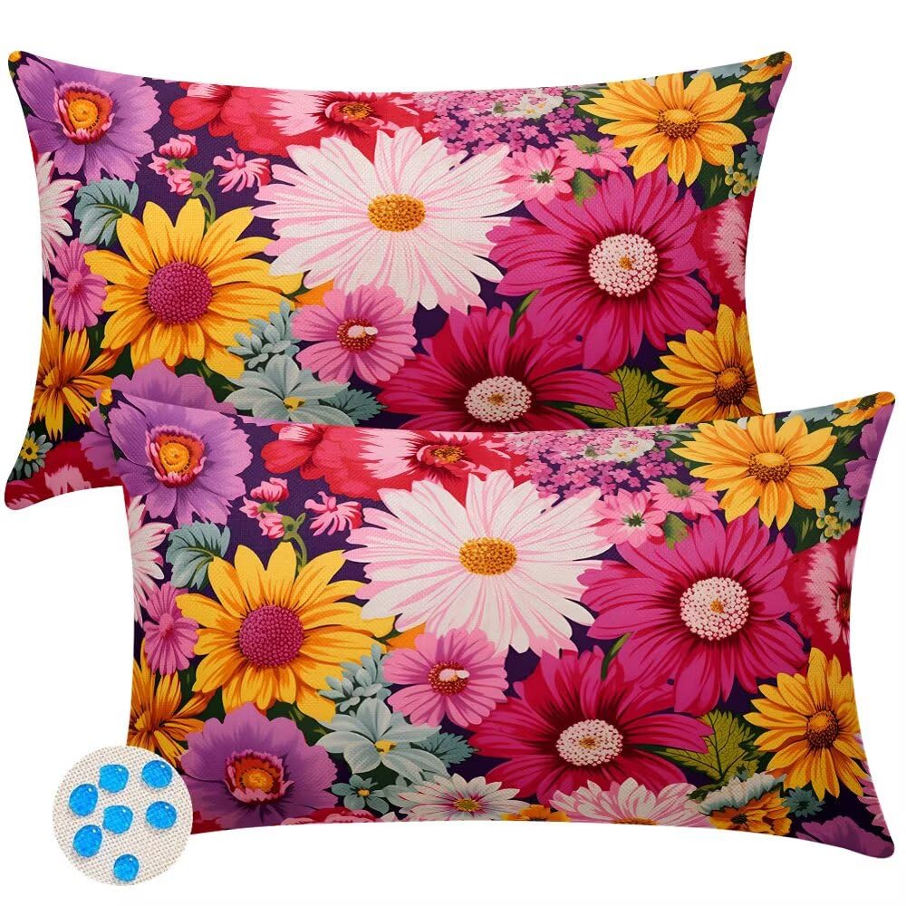 Outdoor Cushions Waterproof Cushion Covers 35cm x 55cm Pack of 2 Daisies Garden Cushion Cover Spring Flowers Decorative Throw Pillow Covers 14 x 22 Inch Outdoor Pillowcase for Garden Patio -SC376