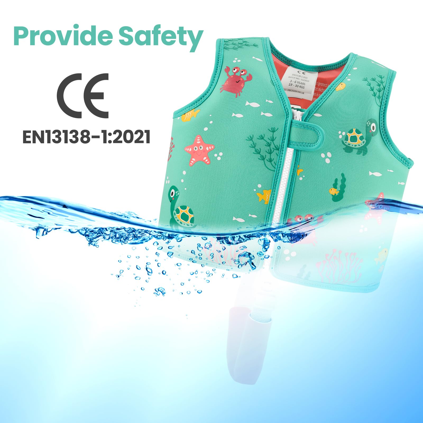 Giubbotto di nuoto per bambini e bambine, con cinghie di sicurezza regolabili, età 1-3 o 3-6