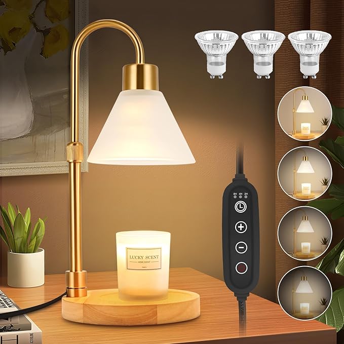 ZAQMGI Candle Warmer Lamp with Timer & Dimmer, Adjustable Height Electric Candle Warmer with 3 Bulbs,Compatible with All Size Scented Candles, Wax Melt Warmer for Bedroom,Home Decor House Warming Gifts