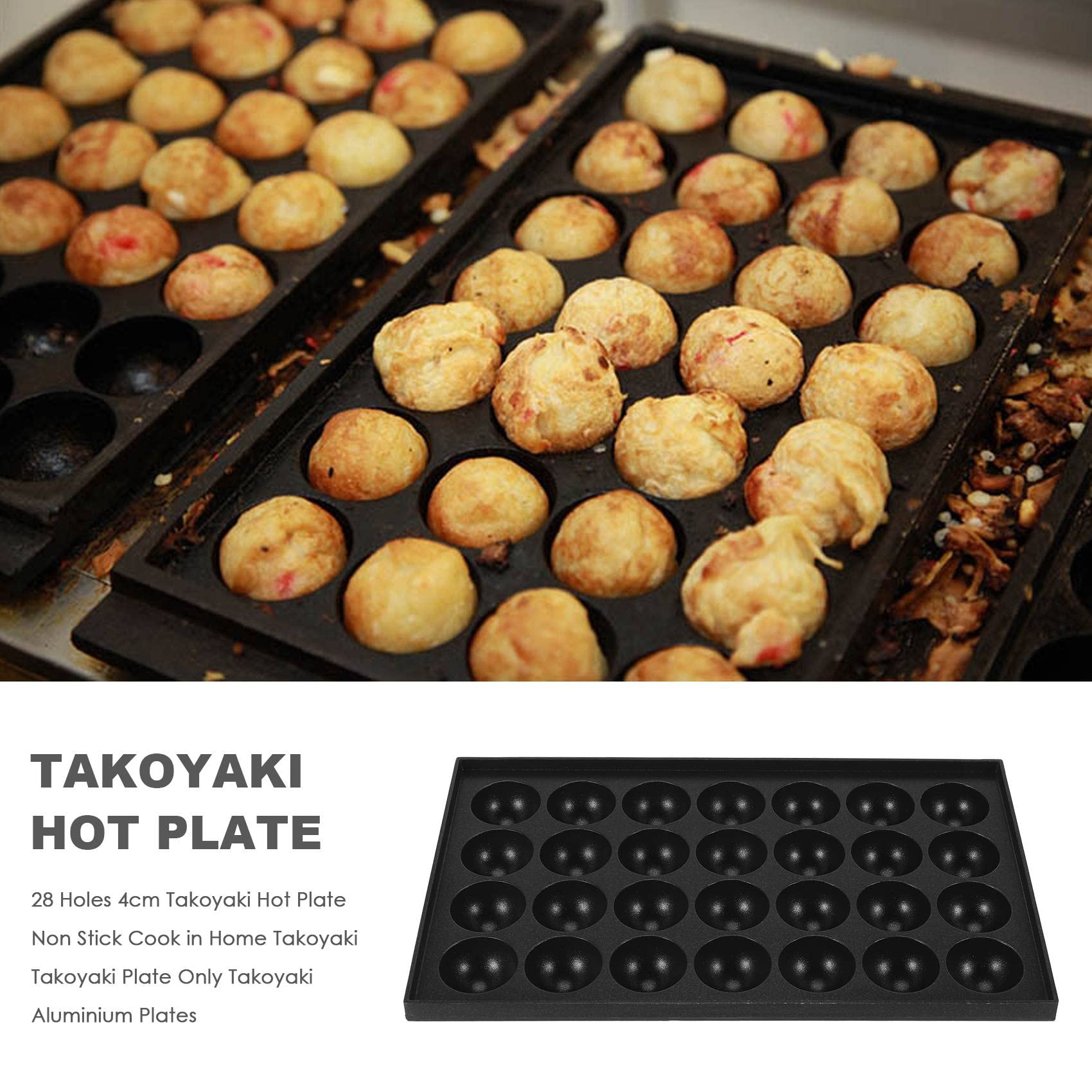 Takoyaki pan antiaderente in alluminio nero, stile classico, 33 x 20 cm