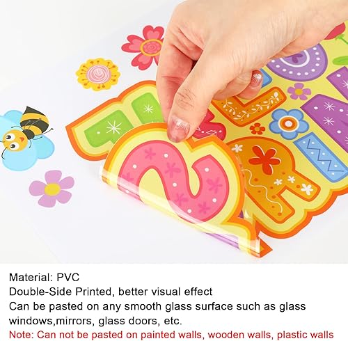 Miniatura 6 de Whaline 9 hojas de calcomanías para ventana de primavera con texto en inglés Hello Spring para ventana, diseño de flores, mariposas, pájaros,
