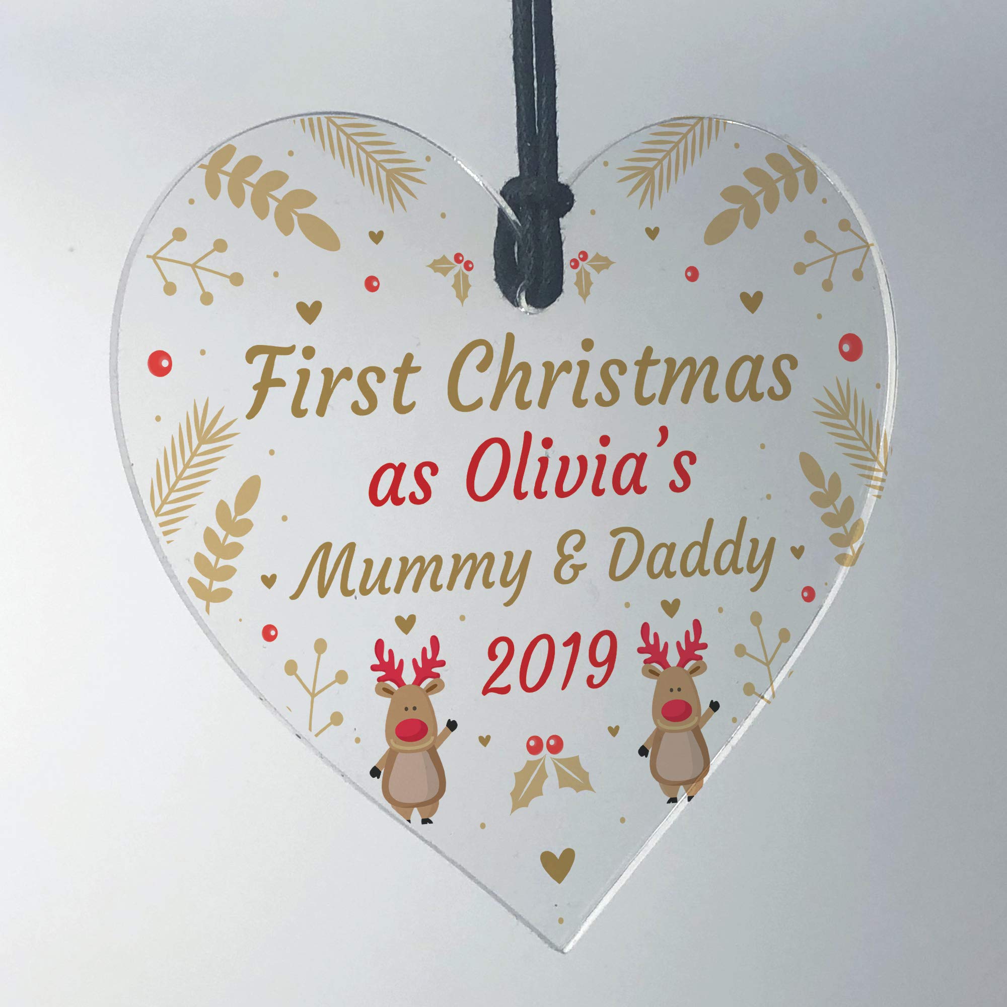 RED OCEAN 1st Christmas Decoration Personalised Mummy And Daddy Heart Xmas Gift Keepsake