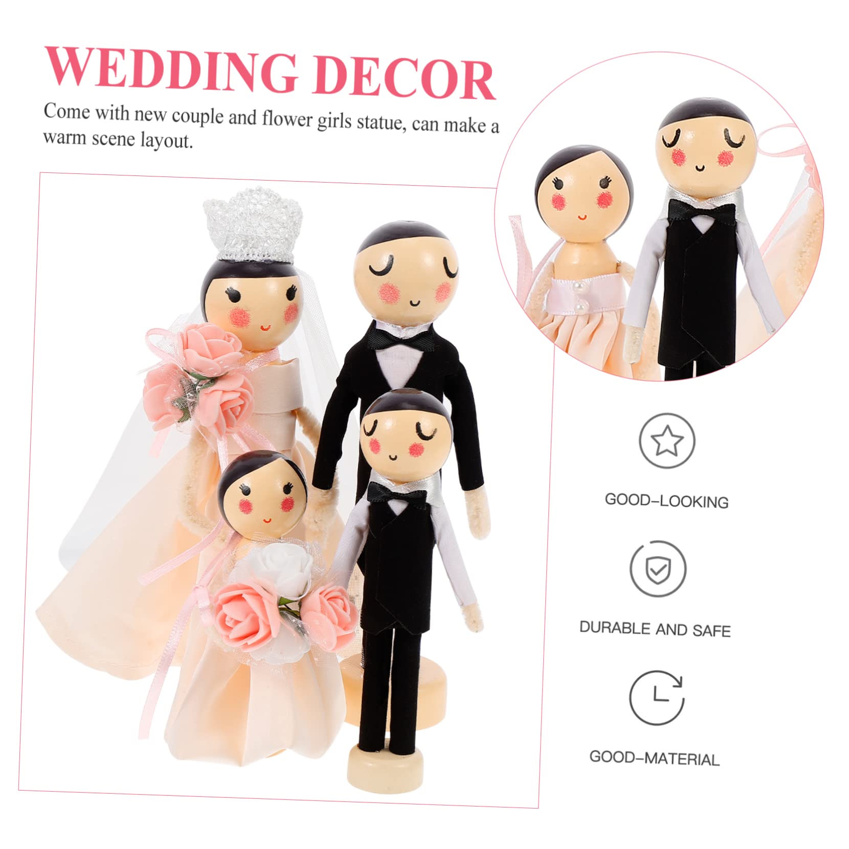 4 Stück Kleiner Hochzeitspaar Statuen für Dekoration | Hochzeitsdeko, Kleine Figuren als Tisch oder Zaunakzent, Paar und Blumenmädchen Motiv