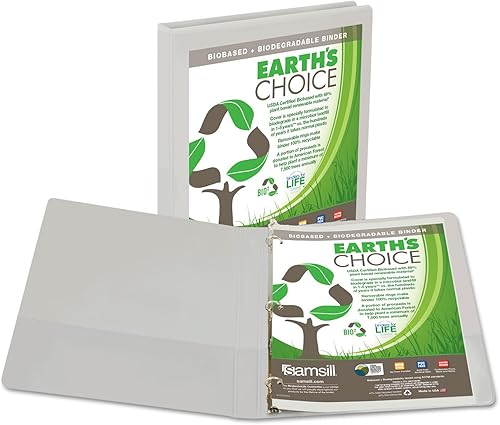 Samsill 18917 Earth's Choice - Carpeta de visión de anillo redondo biodegradable con tapa de 12 pulgada, color blanco (Sam18917)