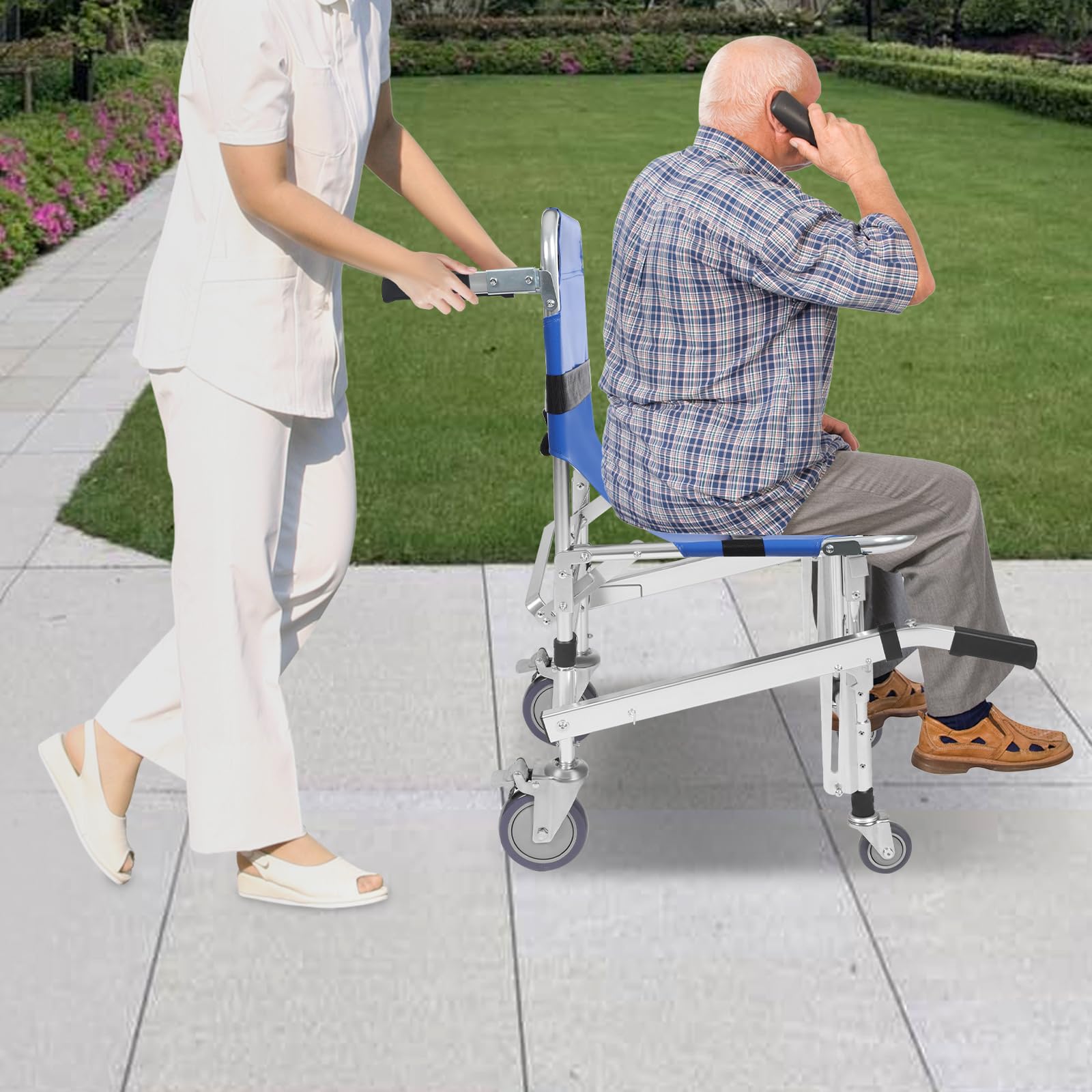 Krzesło schodowe dla seniorów, składane, ze stopu aluminium, z uchwytami, pasy bezpieczeństwa, podnóżek, krzesło ewakuacyjne do wózka ratunkowego, strażaka, do 160 kg