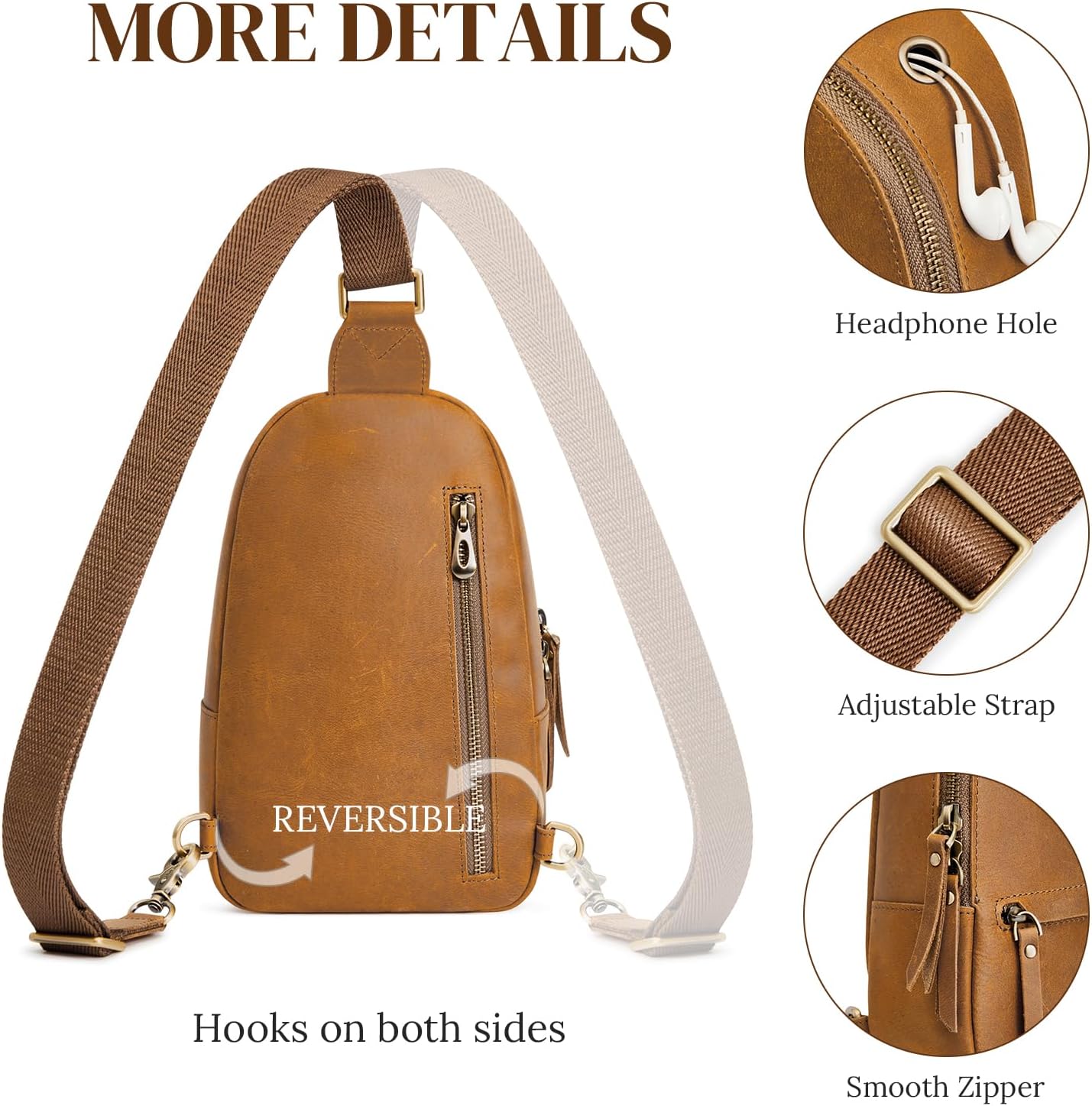 S-ZONE Leather Sling Bags for Women Men, Fanny Packs, Small Crossbody Purse Chest Bag with RFID Blocking
