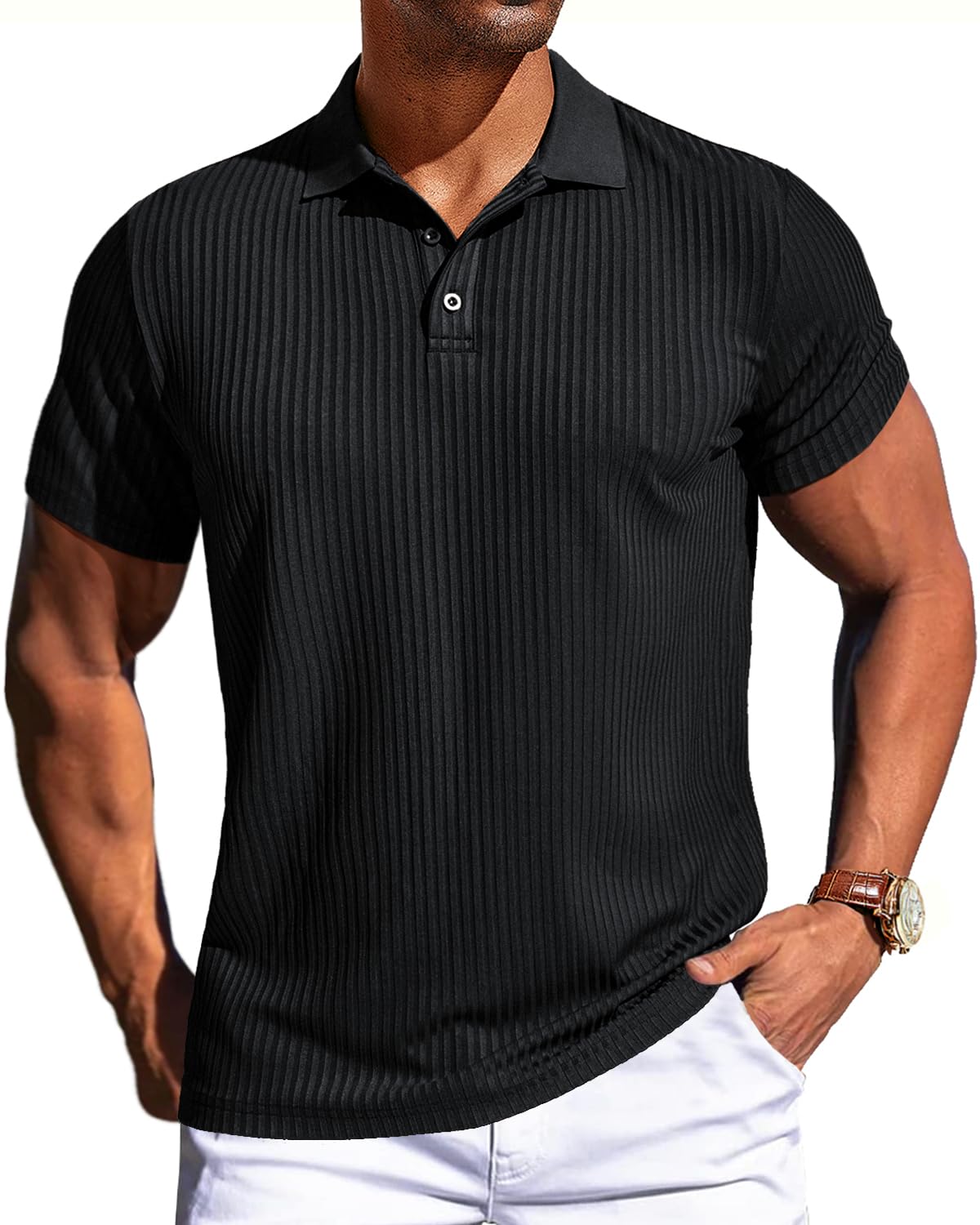 PJ PAUL JONES Mens Short Sleeve Texture Polo Shirts Casual Wrinkle Free Stretch Knit Golf Shirt Tops