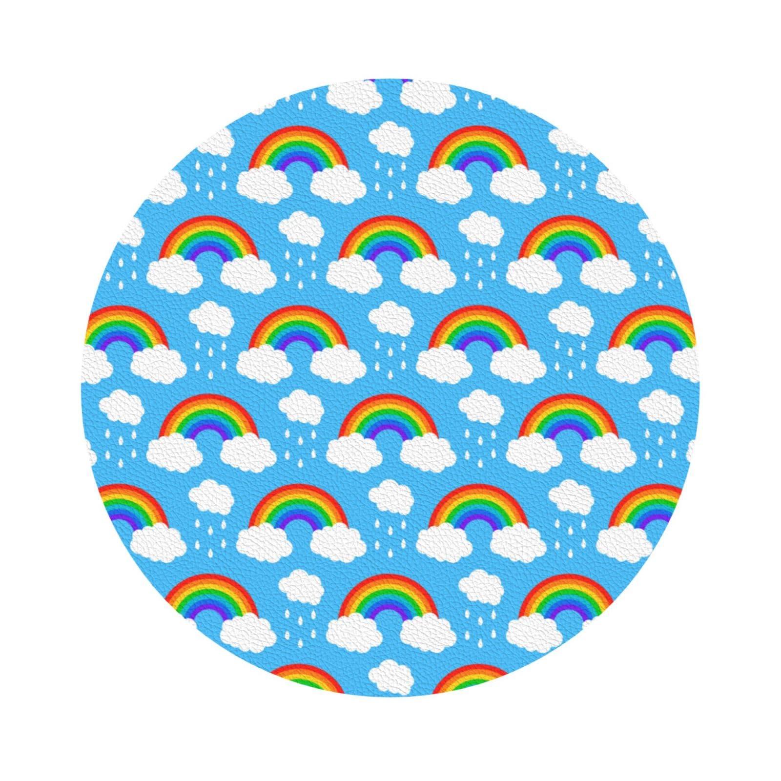 Rainbow Clouds Raindrop PU Leather Coasters Set of 6 Round Drink Coasters