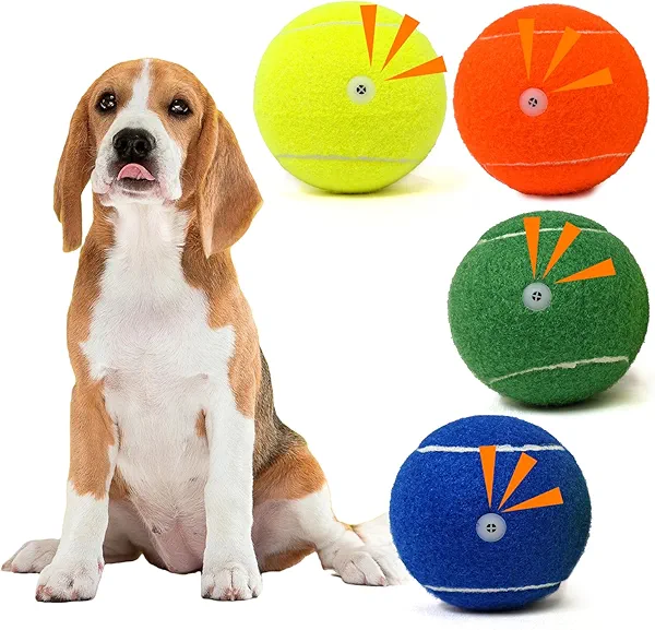 MRYCZ FYRHD Tennis Ball Dog Toys 4 Pack - 4-Inch Durable and Safe Dog Ball, Sound Output from The Large Tennis Balls for Dogs with Mesh Bag, Perfect for Indoor and Outdoor Play
