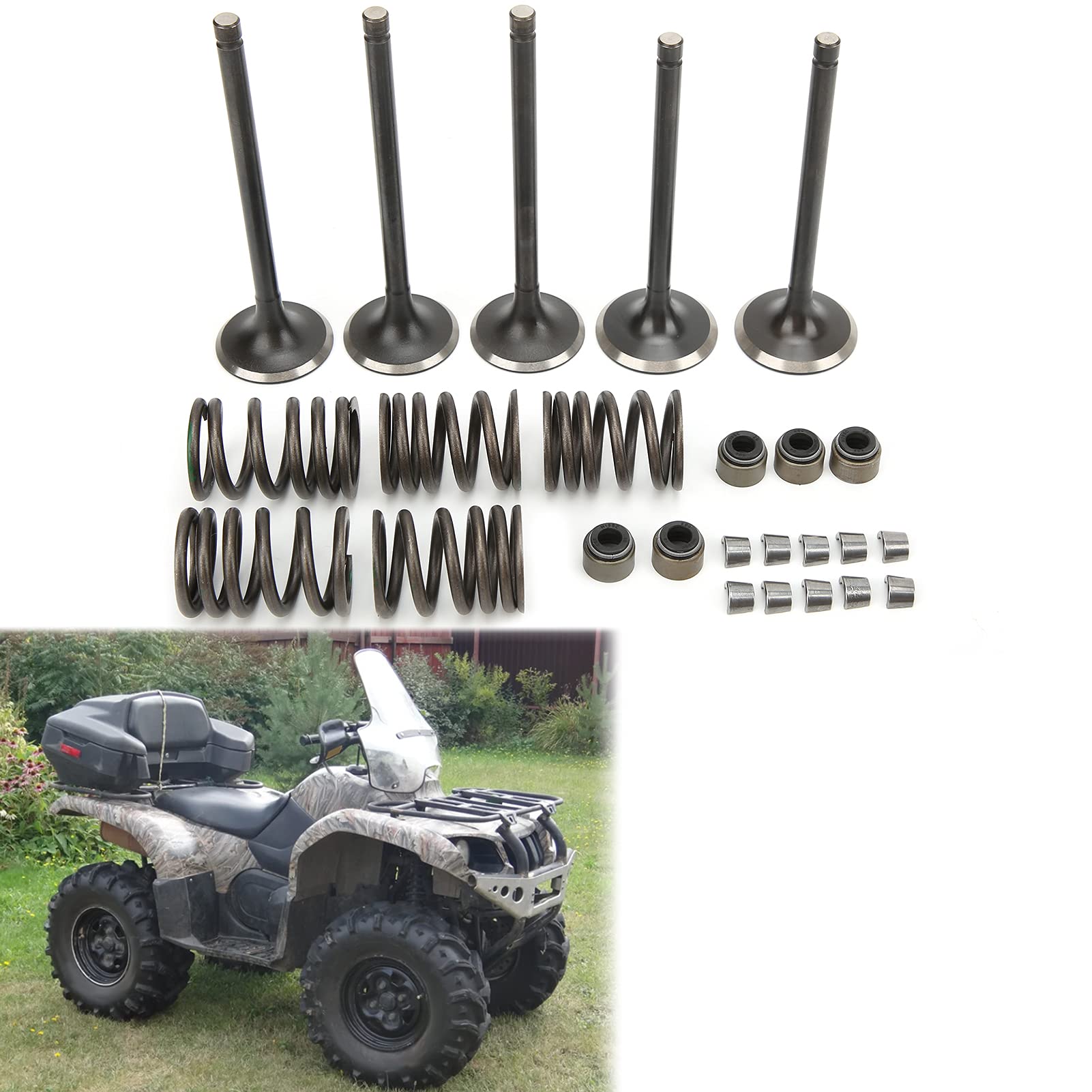 Generic Kit Valvola di Scarico Aspirazione Testata, Durevole e Completo, Ricambio per GRIZZLY 660 YFM660F 4WD 2002-2008, Materiale in Acciaio
